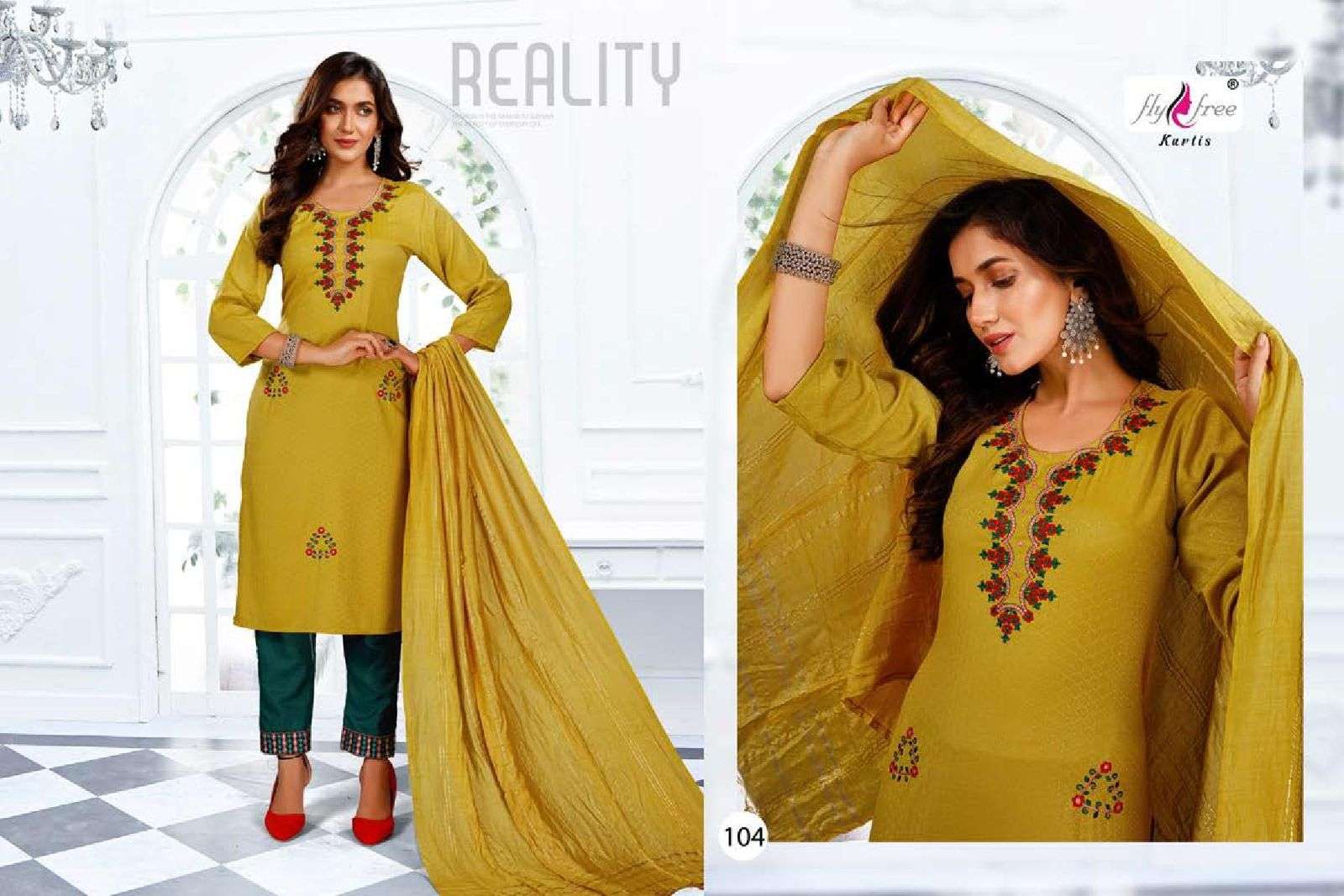 FLY FREE Fatima Fancy fabric Embroidery Work and Dupatta Fancy READYMADE SUIT CATALOG WHOLESALER BEST RATE