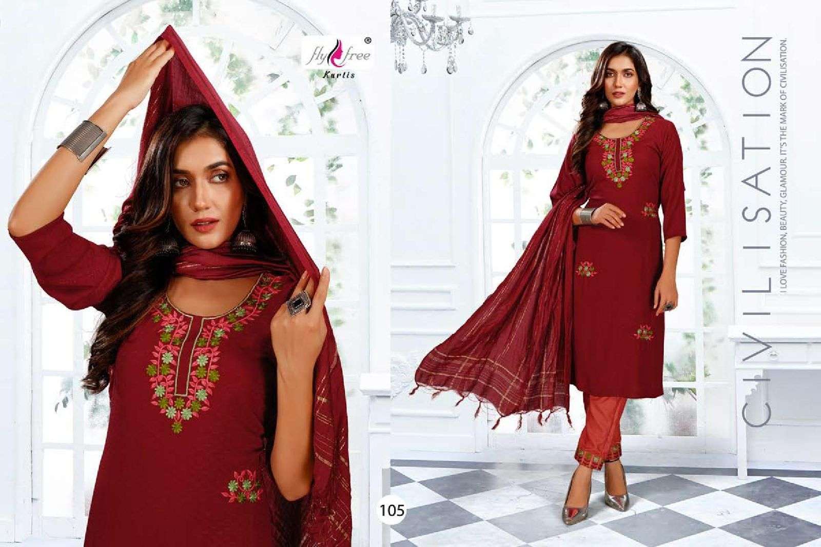 FLY FREE Fatima Fancy fabric Embroidery Work and Dupatta Fancy READYMADE SUIT CATALOG WHOLESALER BEST RATE