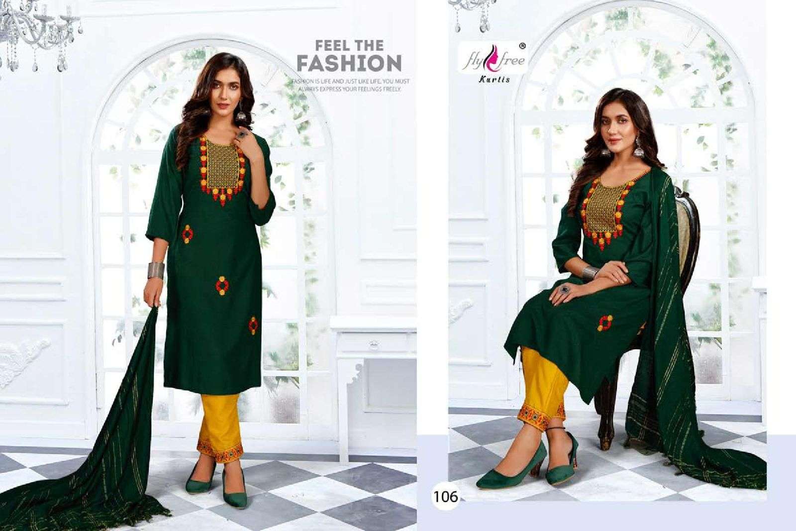 FLY FREE Fatima Fancy fabric Embroidery Work and Dupatta Fancy READYMADE SUIT CATALOG WHOLESALER BEST RATE