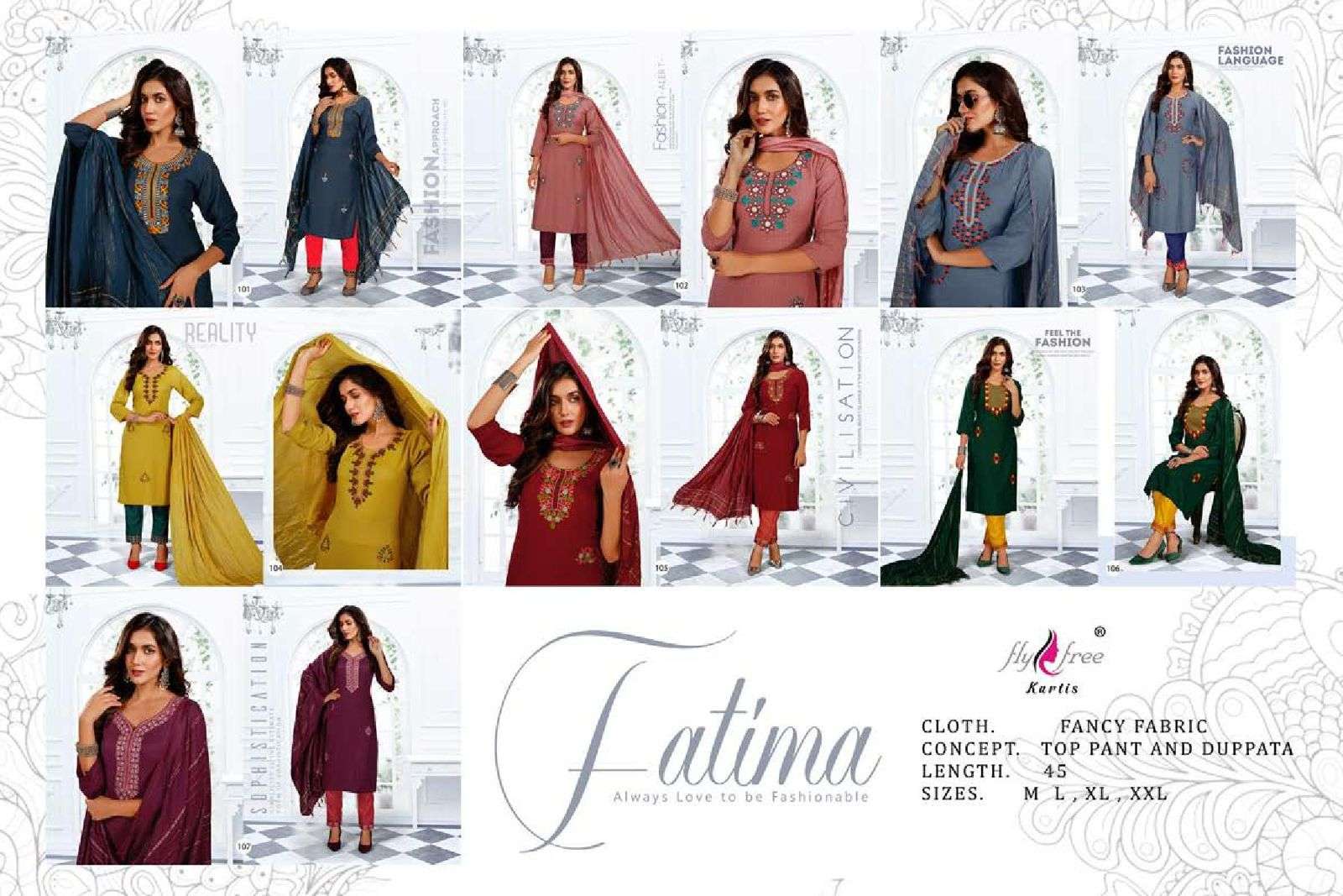 FLY FREE Fatima Fancy fabric Embroidery Work and Dupatta Fancy READYMADE SUIT CATALOG WHOLESALER BEST RATE
