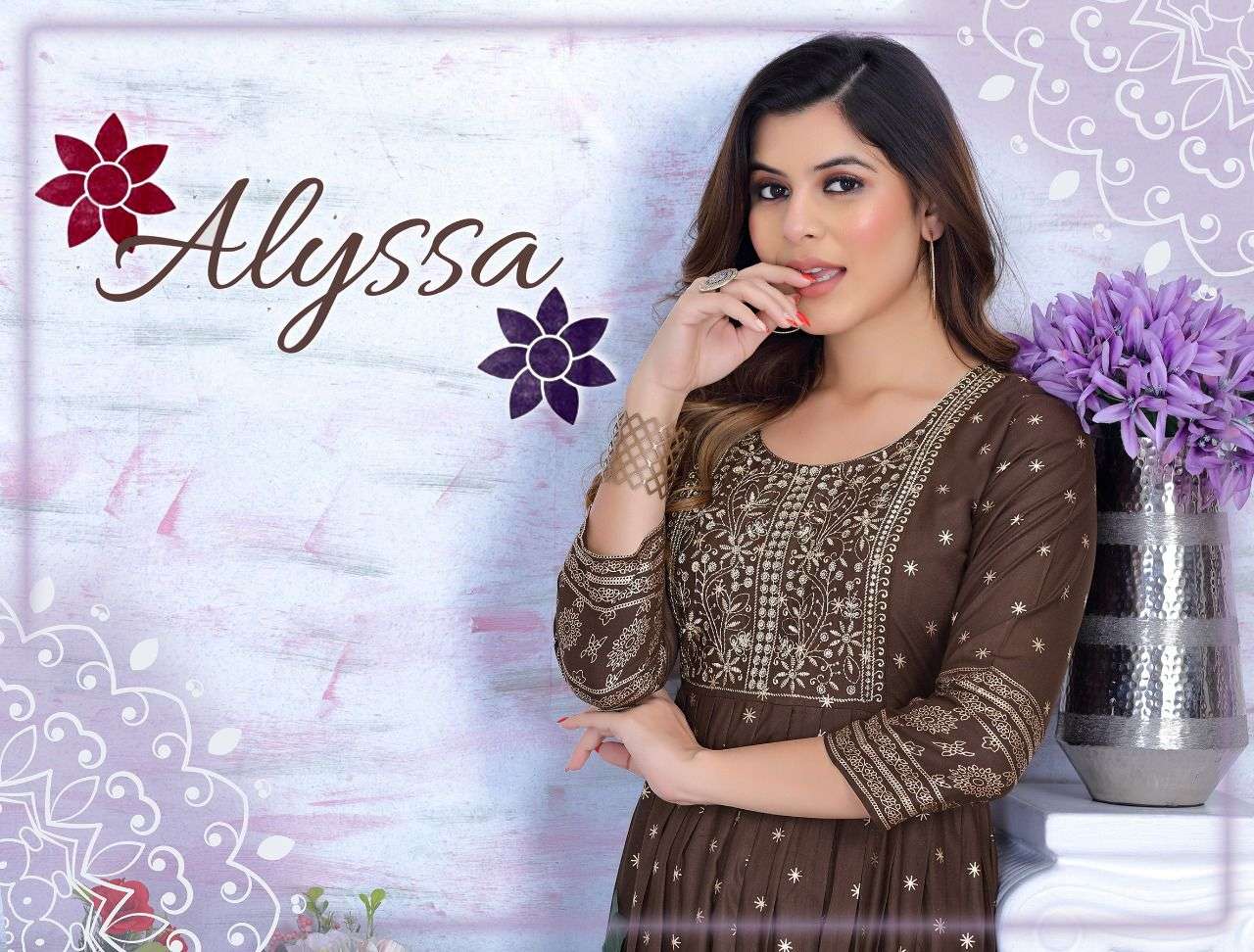 GOLDEN ALYSSA VOL.1 HEAVY RAYON 14 KG FANCY LONG KURTI WITH SEQUENCE WORK WITH HEAVEY GOLD PRINT KURTI CATALOG WHOLESALER BEST RATE