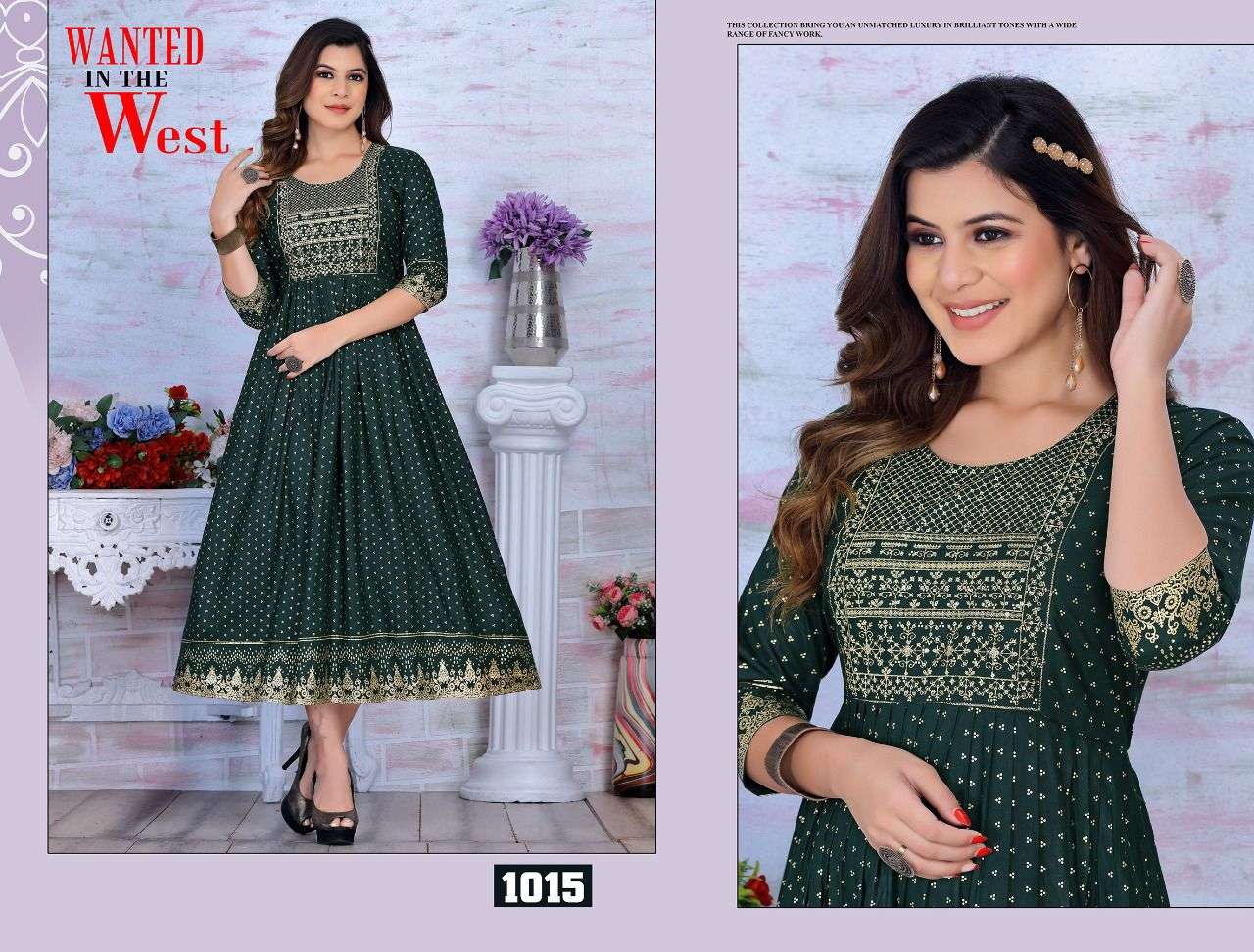GOLDEN ALYSSA VOL.1 HEAVY RAYON 14 KG FANCY LONG KURTI WITH SEQUENCE WORK WITH HEAVEY GOLD PRINT KURTI CATALOG WHOLESALER BEST RATE