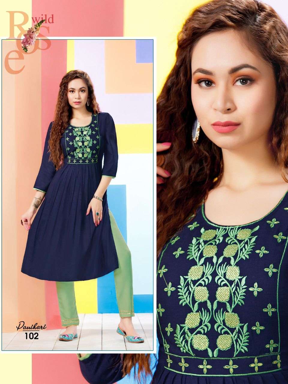 NEW PANIHARI VOL.1 TOP- HEAVY RAYON SLUB WITH EMBROIDERY WORK PANT - EAVY RAYON 14KG (With Lace) NAIRA CUT TOP WITH PANT CATALOG WHOLESALER BEST RATE