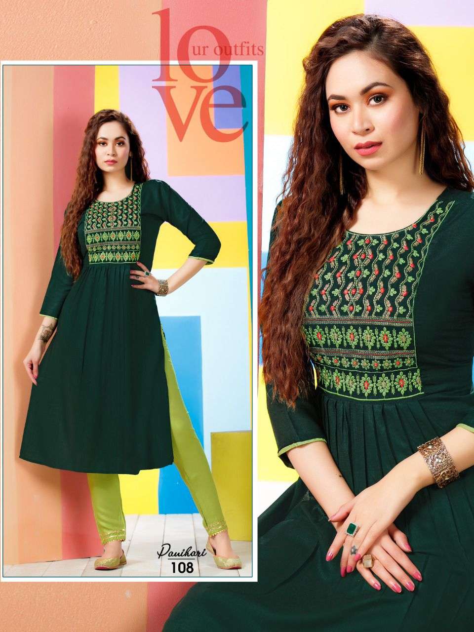 NEW PANIHARI VOL.1 TOP- HEAVY RAYON SLUB WITH EMBROIDERY WORK PANT - EAVY RAYON 14KG (With Lace) NAIRA CUT TOP WITH PANT CATALOG WHOLESALER BEST RATE