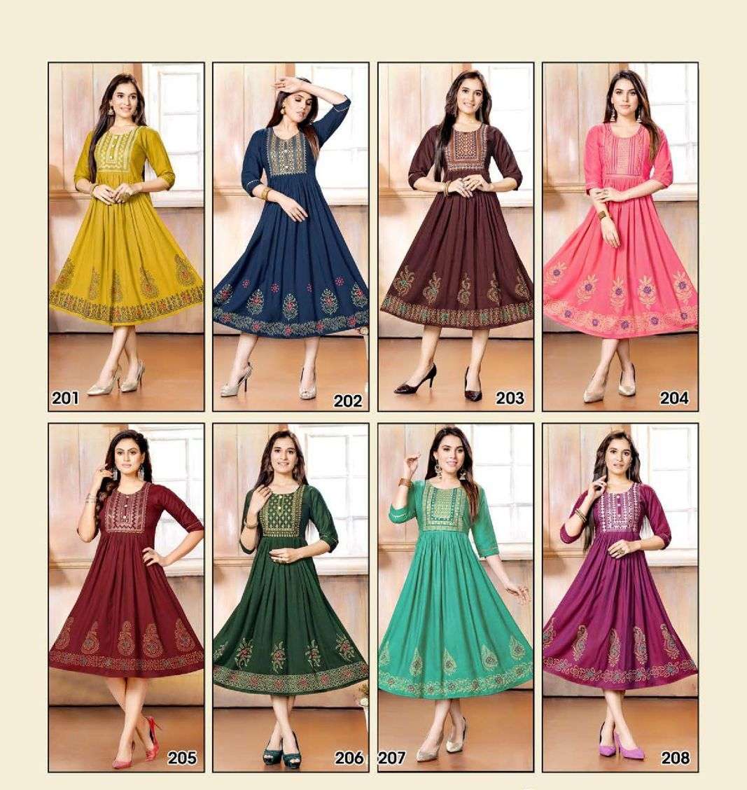 NEW RIYAA MOHINI VOL-2  HEAVY RAYON TWOTONE PRINT EMBROIDERY  WORK KURTI CATALOG WHOLESALER BEST RATE