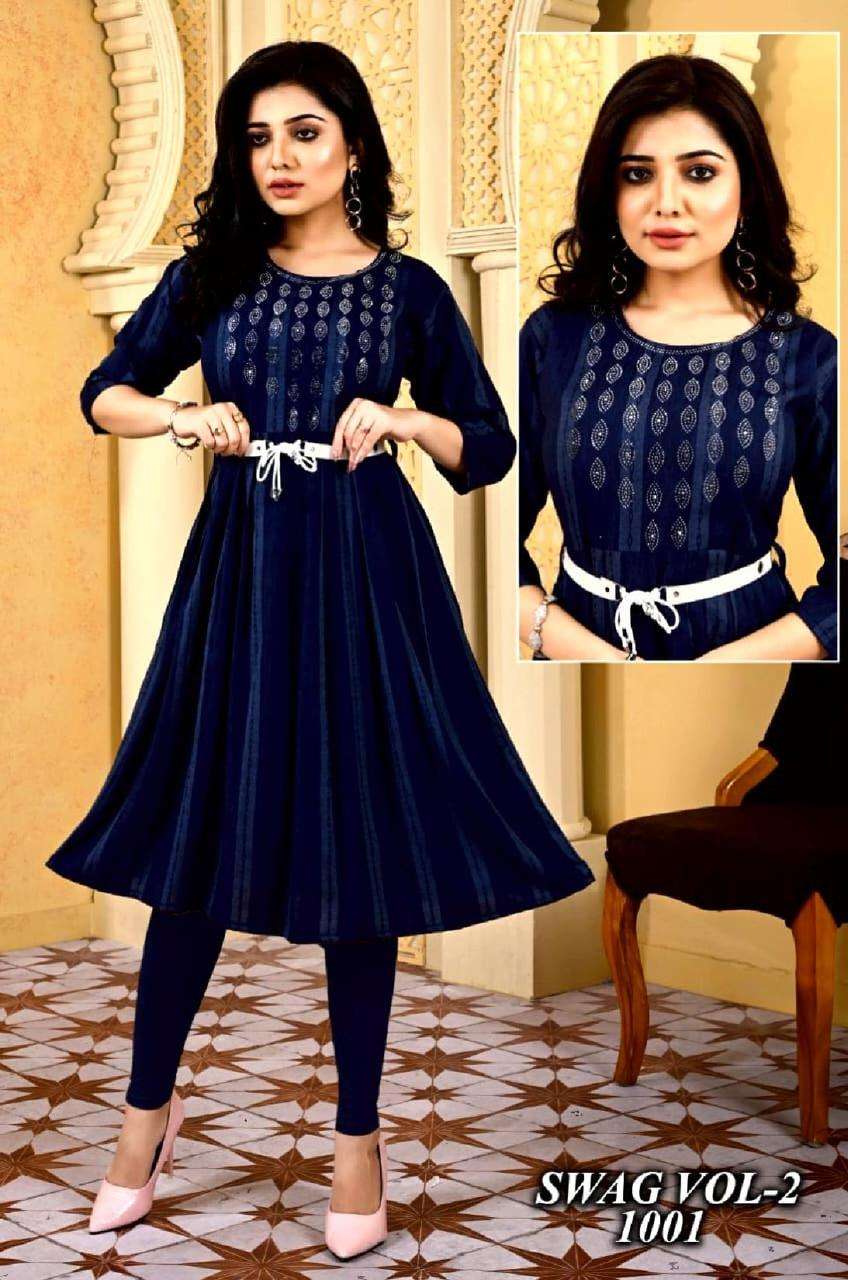 New Riyaa Swag Vol.2 Heavy Rayon Dobby Ghera Style With Siroski Work Choli With Extra Belt KURTI CATALOG WHOLESALER BEST RATE