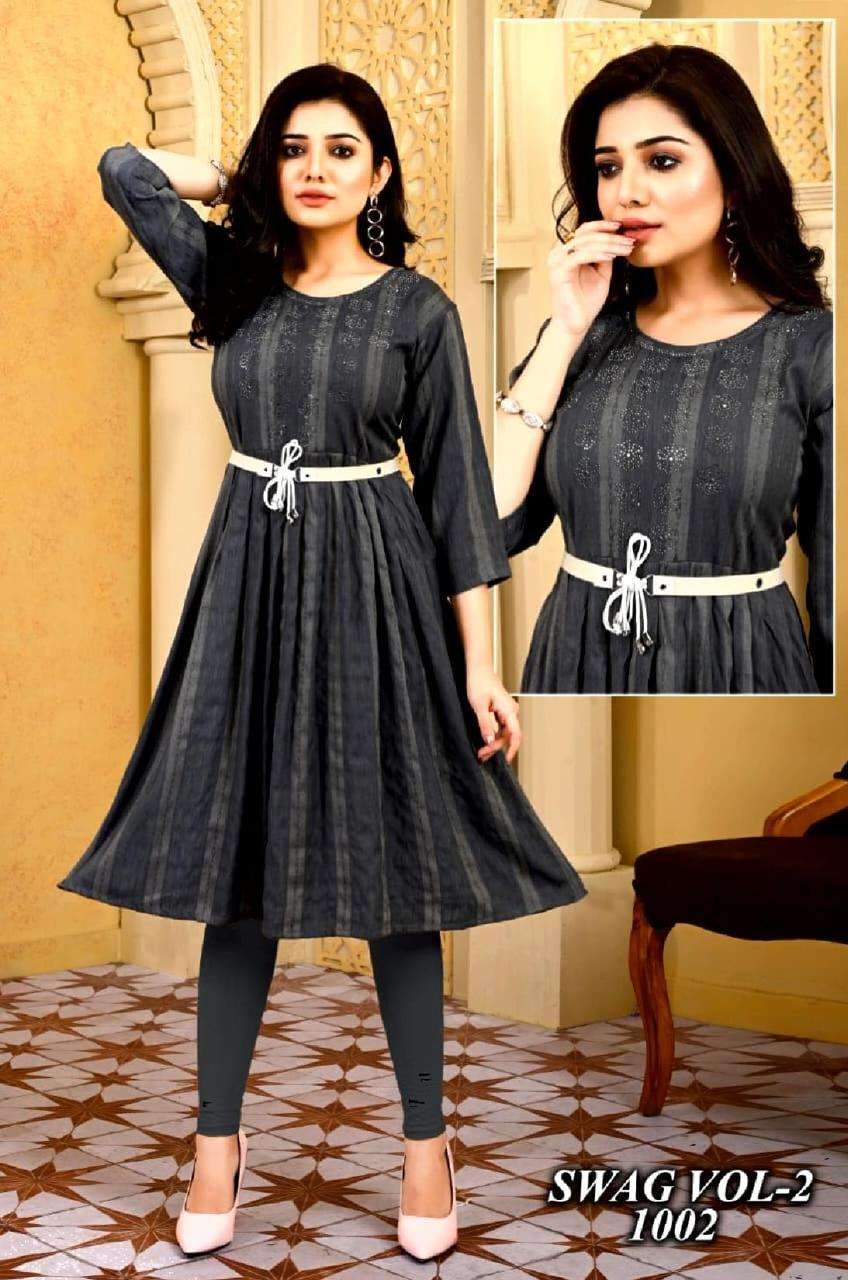 New Riyaa Swag Vol.2 Heavy Rayon Dobby Ghera Style With Siroski Work Choli With Extra Belt KURTI CATALOG WHOLESALER BEST RATE