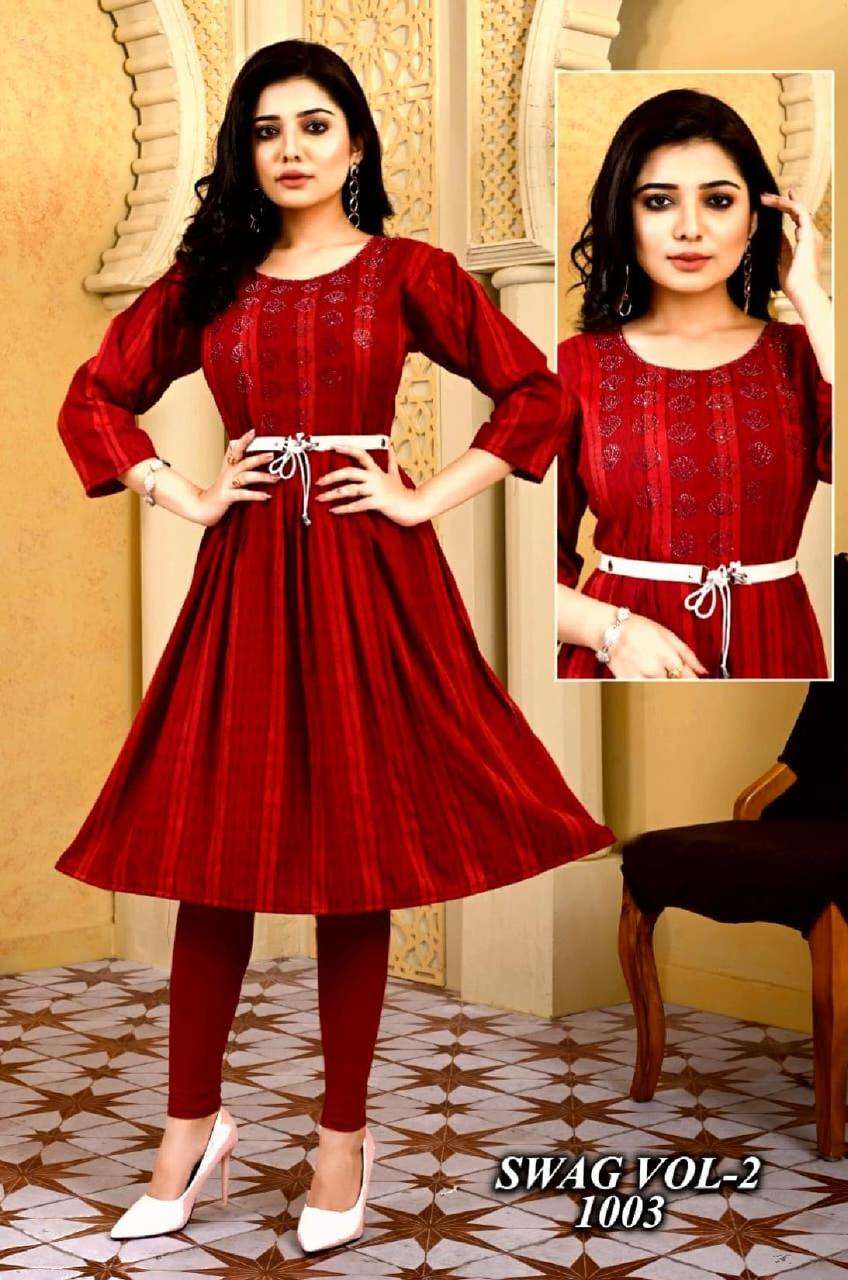 New Riyaa Swag Vol.2 Heavy Rayon Dobby Ghera Style With Siroski Work Choli With Extra Belt KURTI CATALOG WHOLESALER BEST RATE