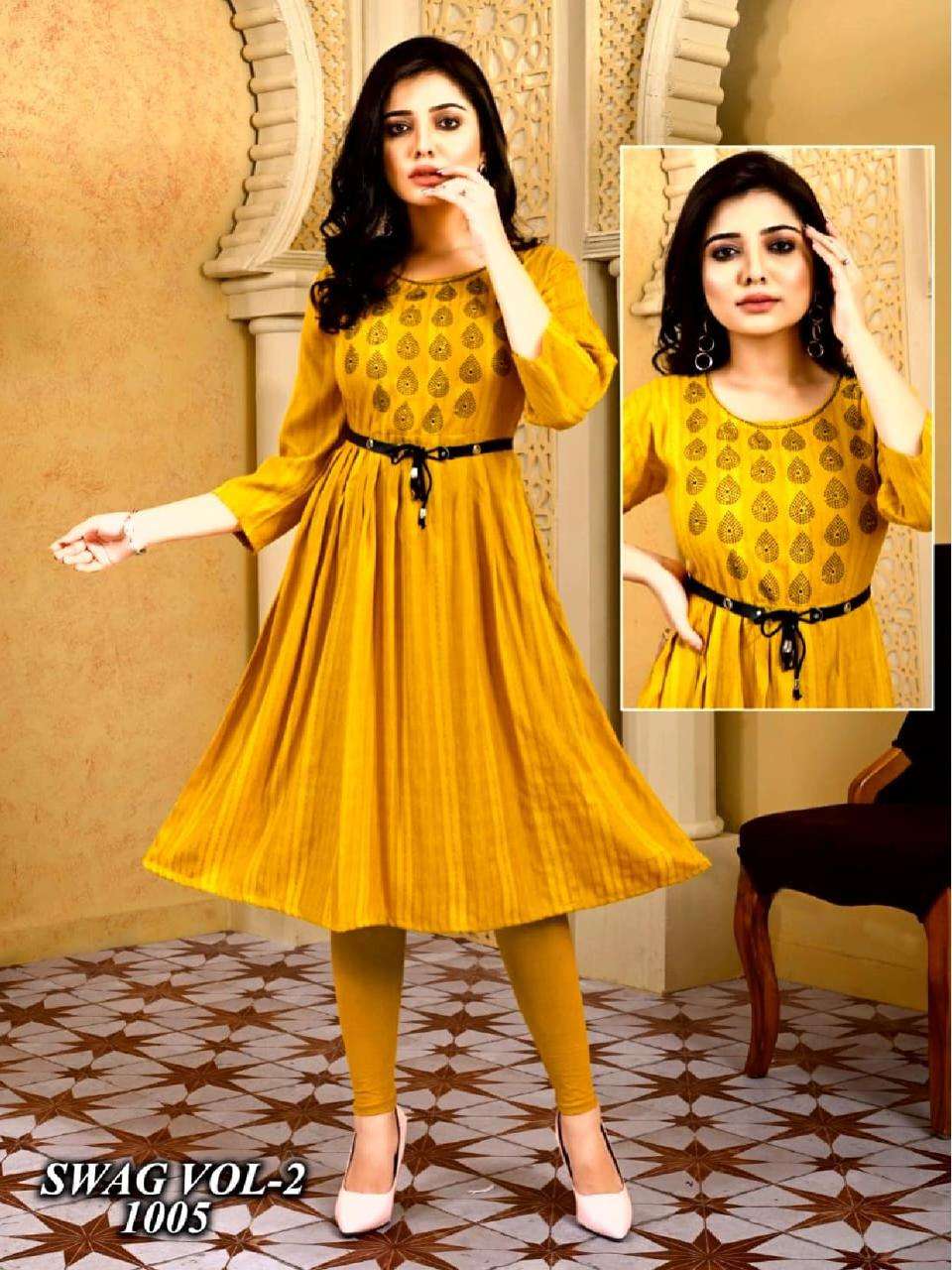 New Riyaa Swag Vol.2 Heavy Rayon Dobby Ghera Style With Siroski Work Choli With Extra Belt KURTI CATALOG WHOLESALER BEST RATE