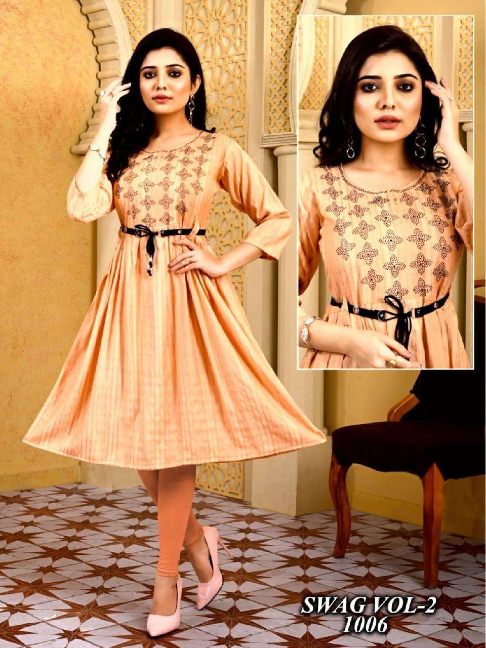 New Riyaa Swag Vol.2 Heavy Rayon Dobby Ghera Style With Siroski Work Choli With Extra Belt KURTI CATALOG WHOLESALER BEST RATE