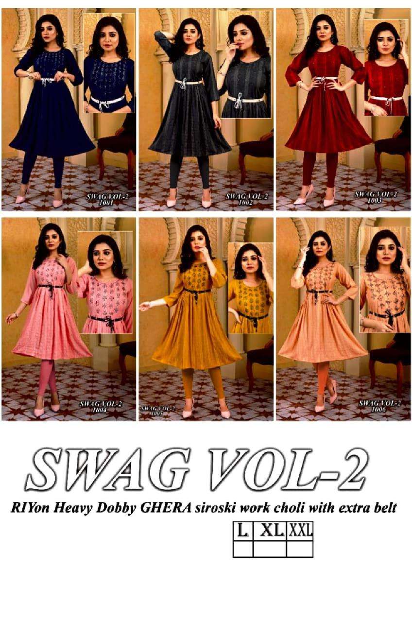 New Riyaa Swag Vol.2 Heavy Rayon Dobby Ghera Style With Siroski Work Choli With Extra Belt KURTI CATALOG WHOLESALER BEST RATE