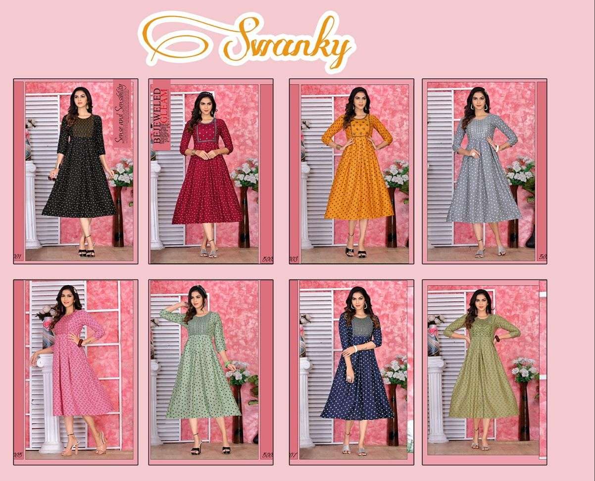 NEW RIYAA SWANKY VOL.1 RAYON PRINT Embroidered With sequence Work KURTI CATALOG WHOLESASALER BEST RATE