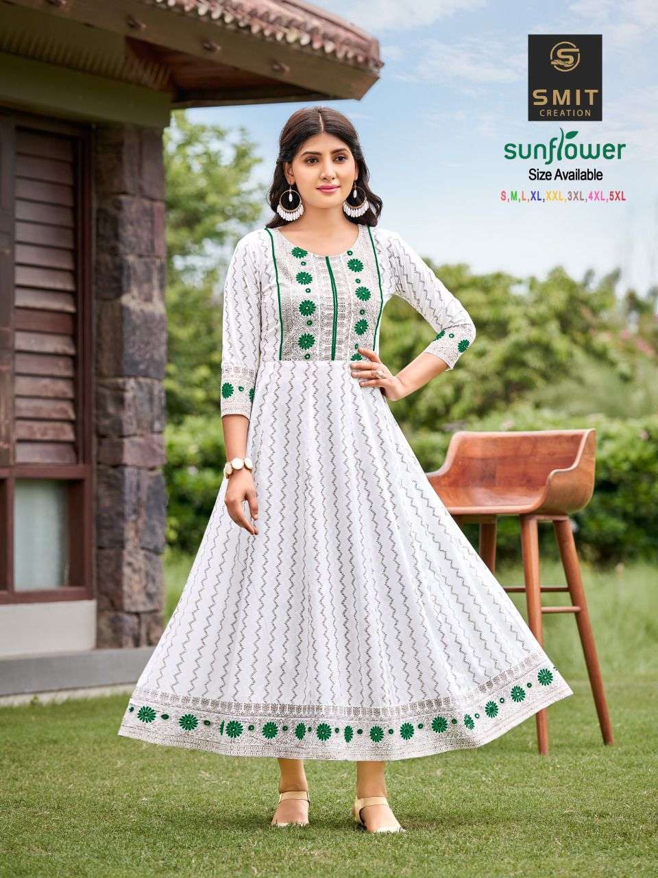 smit creation sunflower rayon print white color kurtis design 