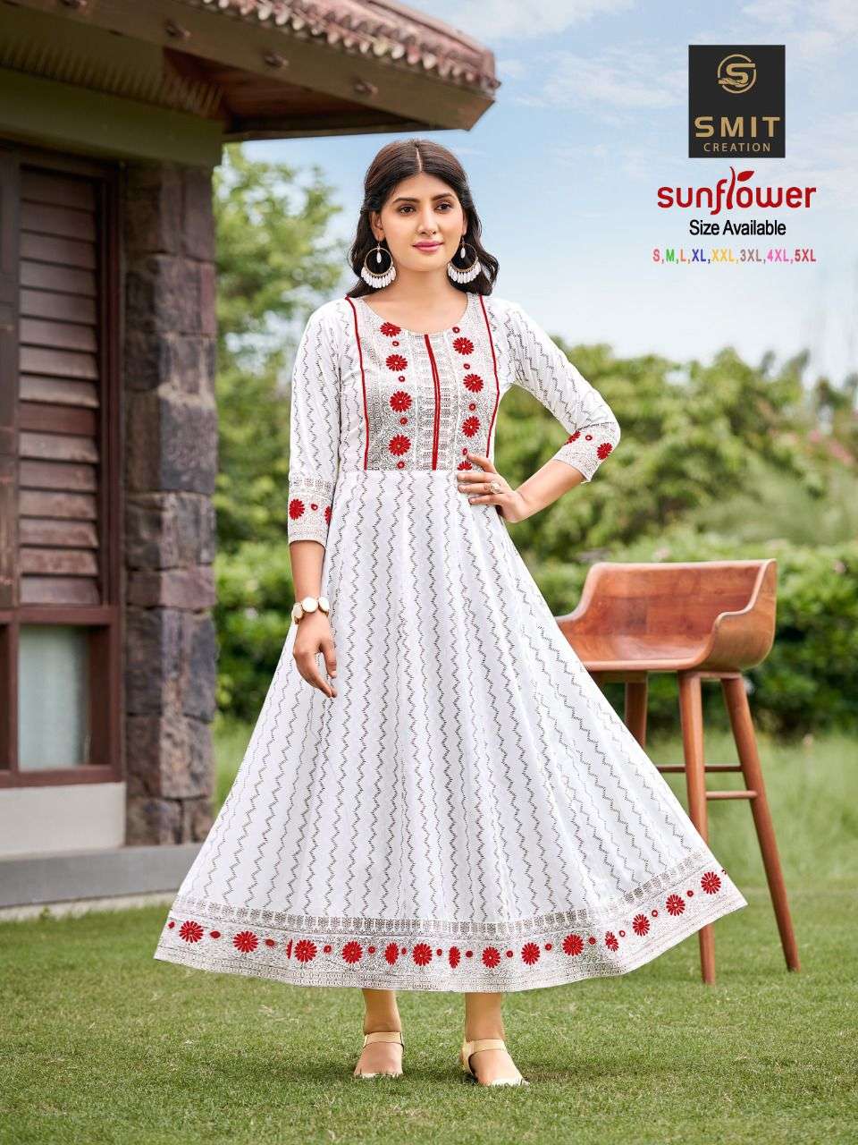 smit creation sunflower rayon print white color kurtis design 