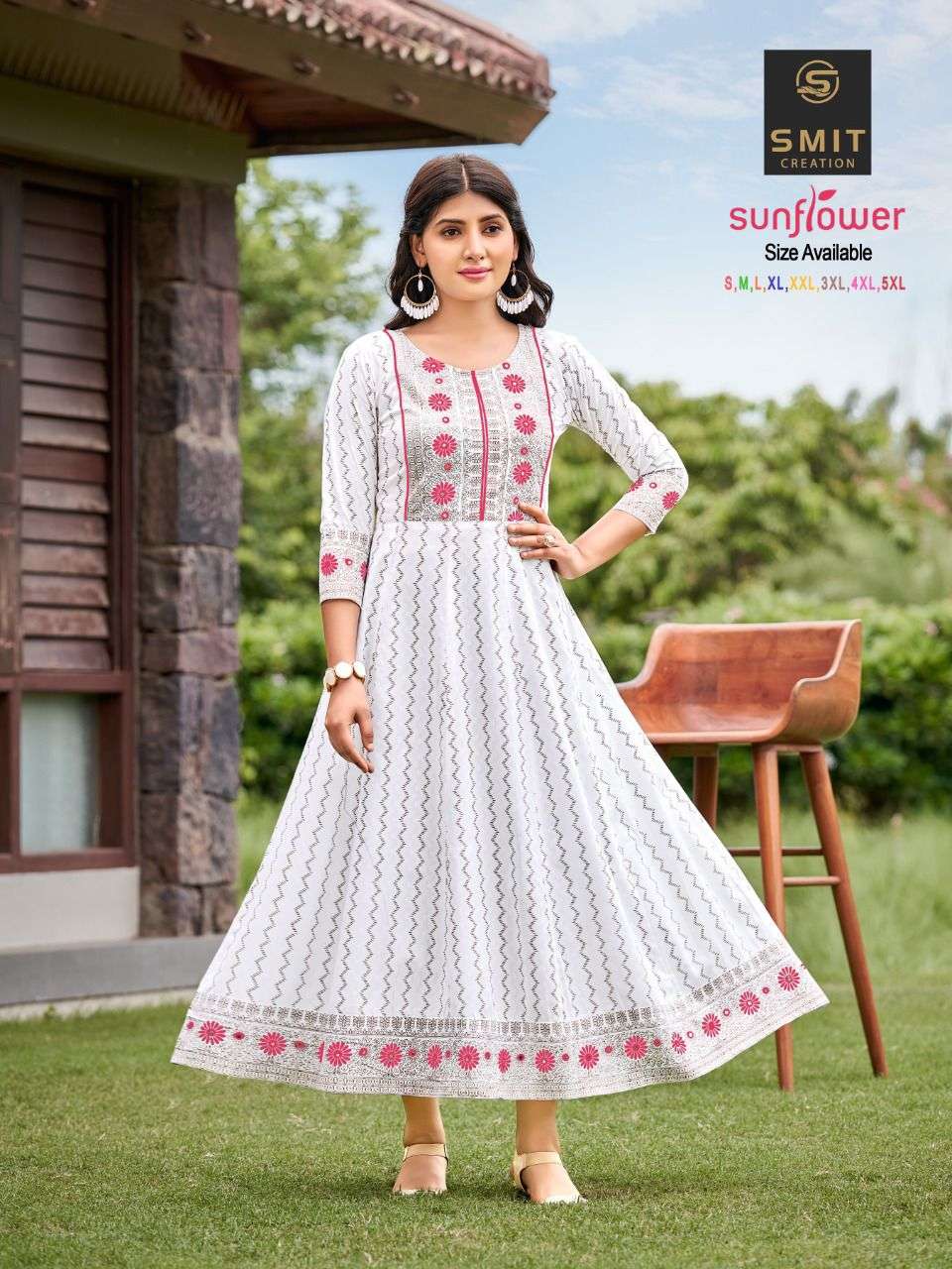 smit creation sunflower rayon print white color kurtis design 