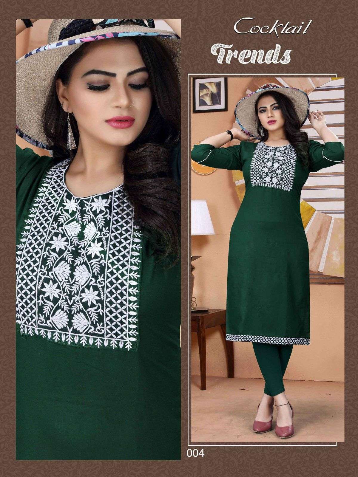 White Cocktail VOL.2 Rayon 14 Kg White Embroidered Work with Patti KURTI CATALOG WHOLESALER BEST RATE