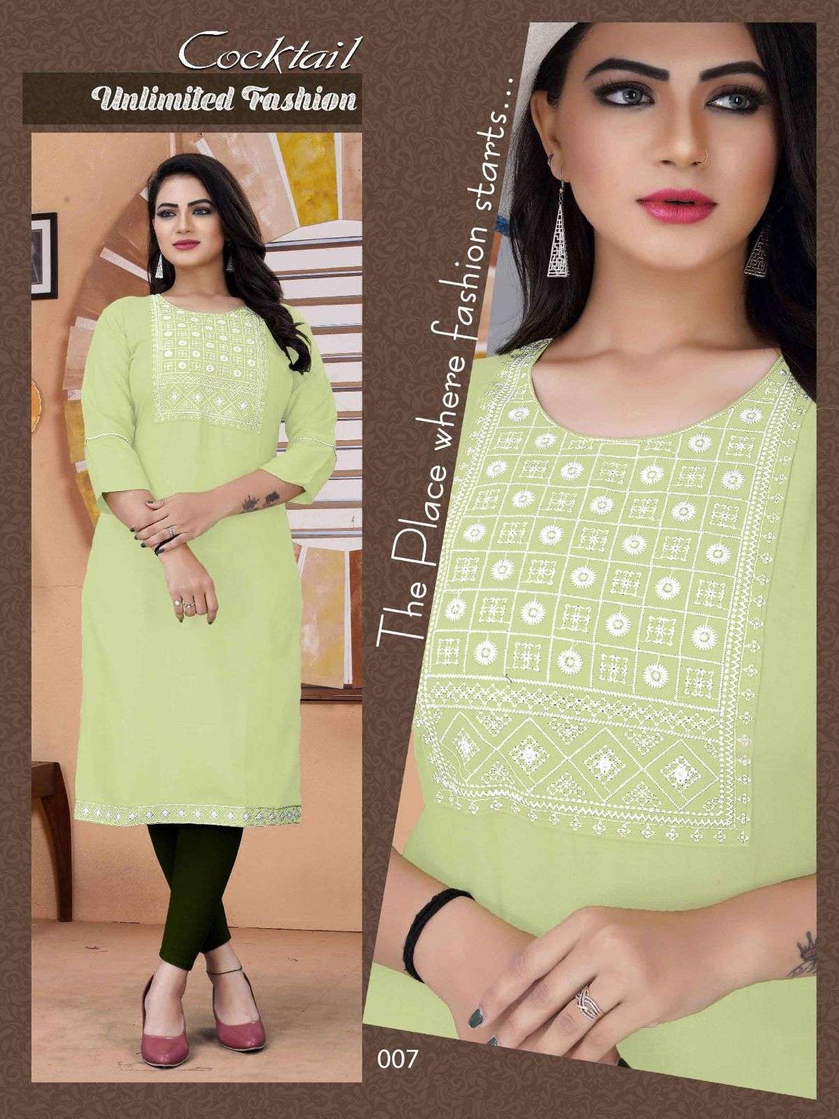 White Cocktail VOL.2 Rayon 14 Kg White Embroidered Work with Patti KURTI CATALOG WHOLESALER BEST RATE
