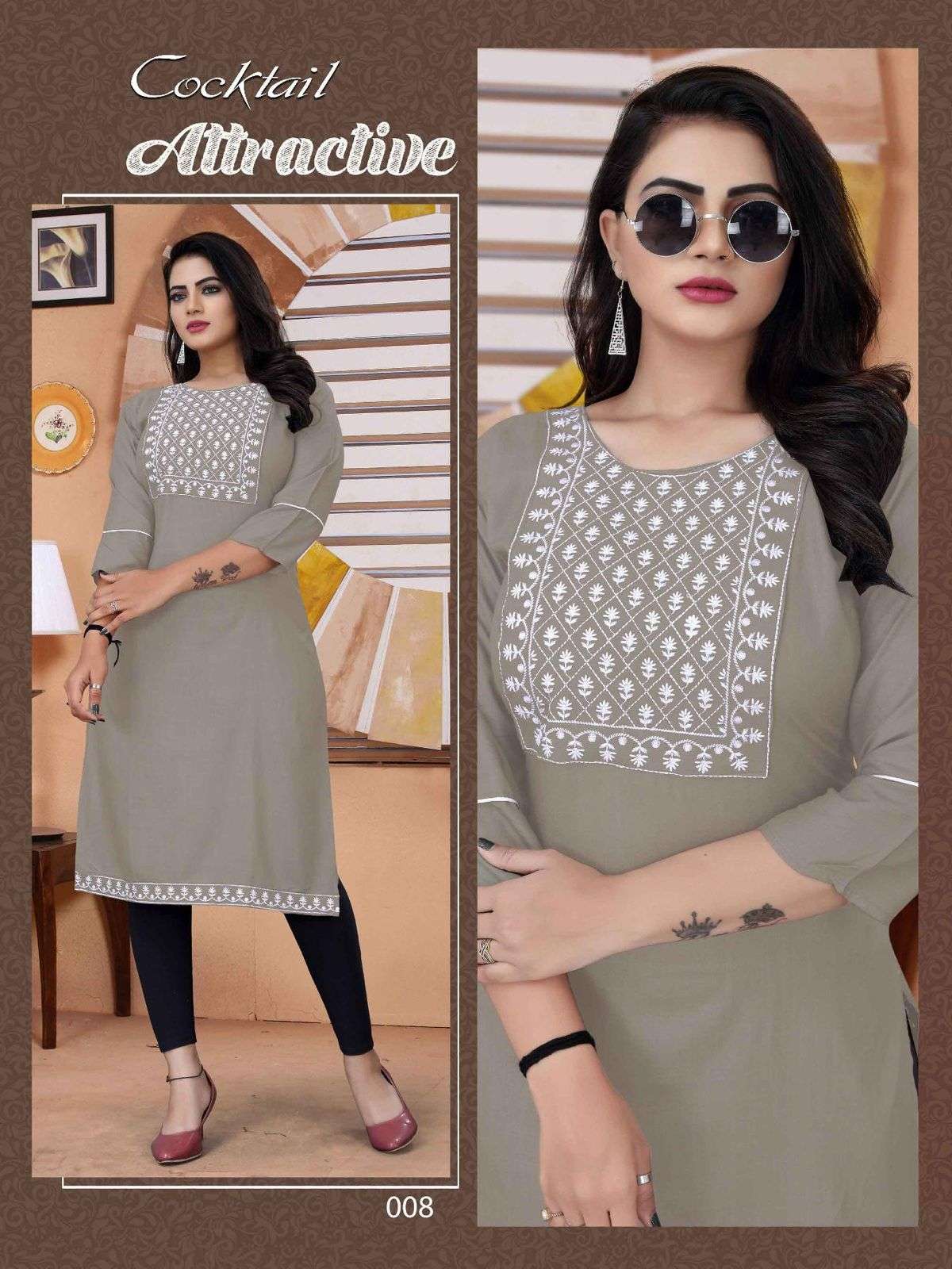 White Cocktail VOL.2 Rayon 14 Kg White Embroidered Work with Patti KURTI CATALOG WHOLESALER BEST RATE