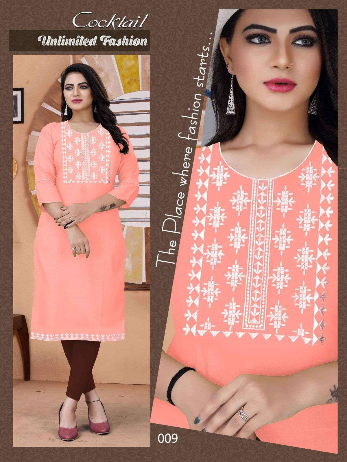 White Cocktail VOL.2 Rayon 14 Kg White Embroidered Work with Patti KURTI CATALOG WHOLESALER BEST RATE