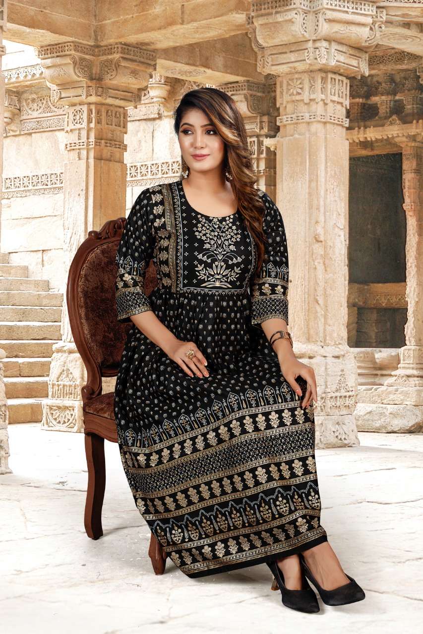 BEAUTY ANGOORI Heavy Reyon Foil Print Festive Wear Fancy Reyon Gowns KURTI CATALOG WHOLESALER BEST RATE