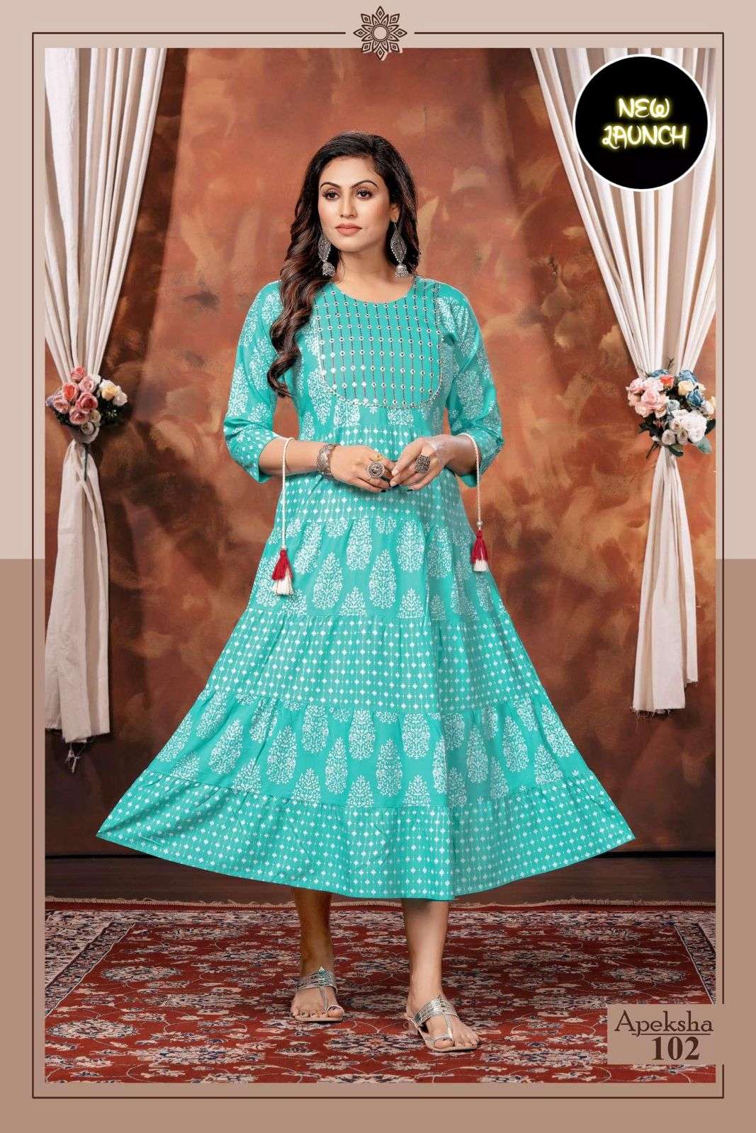 BEAUTY QUEEN APEKSHA Heavy Rayon Print With Work LONG KURTI CATALOG WHOLESALER BEST RATE