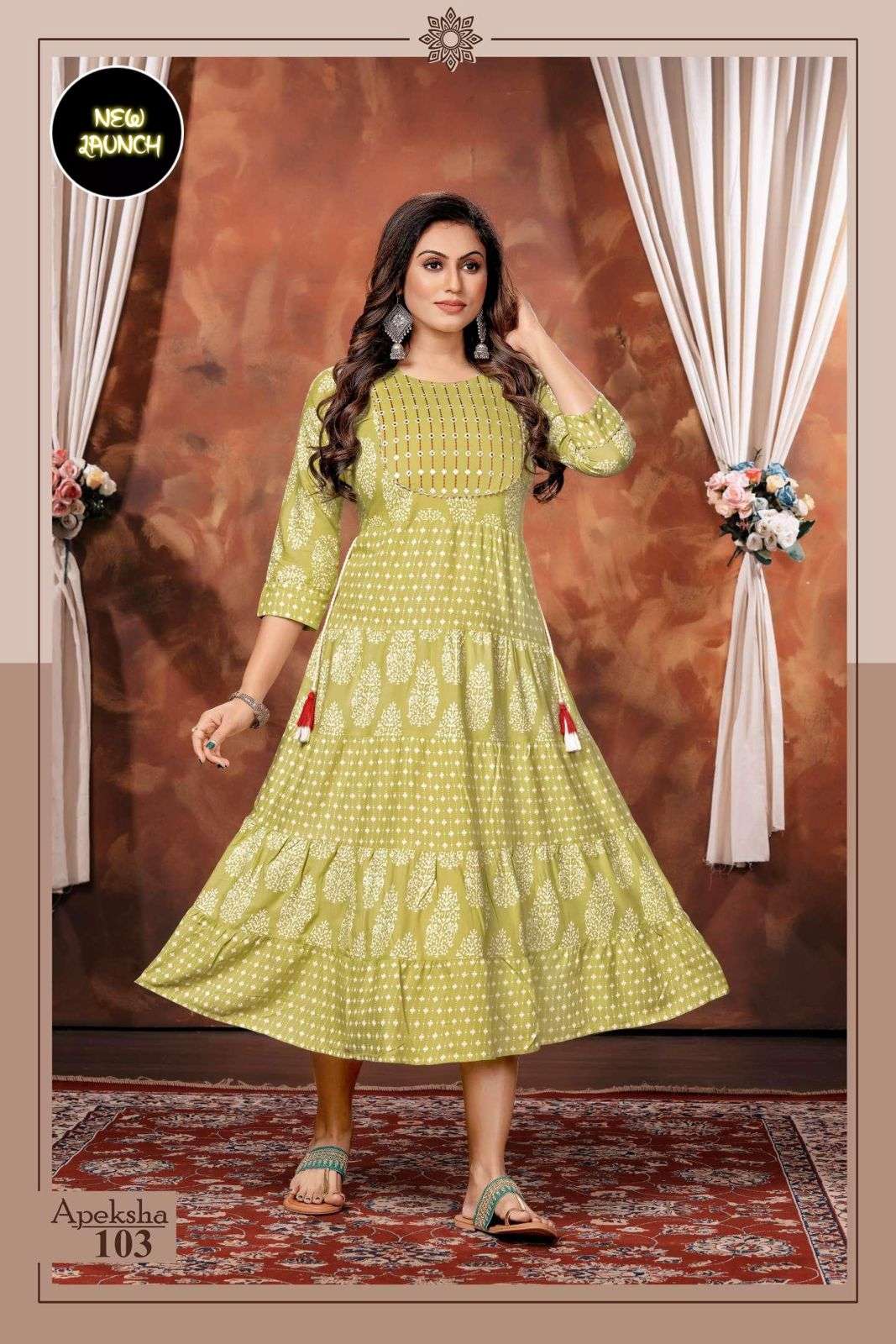 BEAUTY QUEEN APEKSHA Heavy Rayon Print With Work LONG KURTI CATALOG WHOLESALER BEST RATE