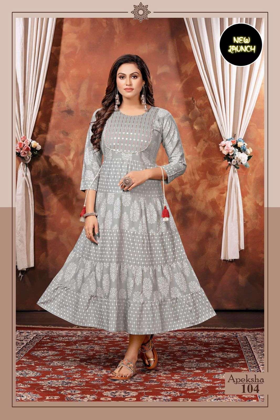 BEAUTY QUEEN APEKSHA Heavy Rayon Print With Work LONG KURTI CATALOG WHOLESALER BEST RATE
