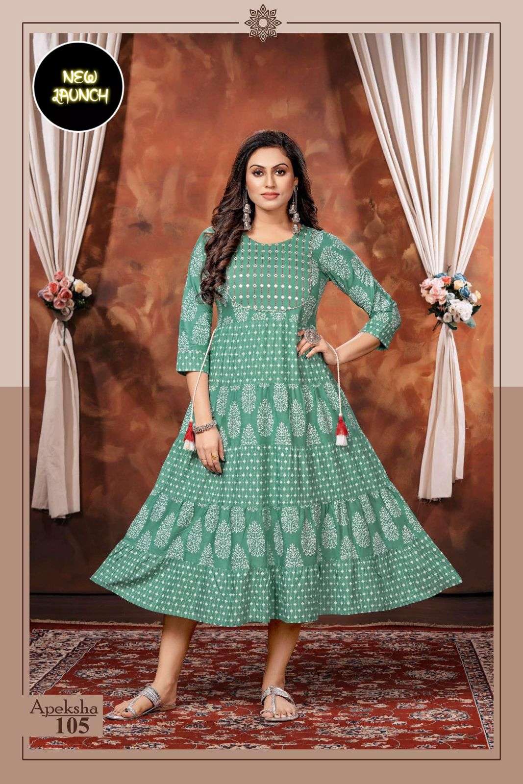 BEAUTY QUEEN APEKSHA Heavy Rayon Print With Work LONG KURTI CATALOG WHOLESALER BEST RATE