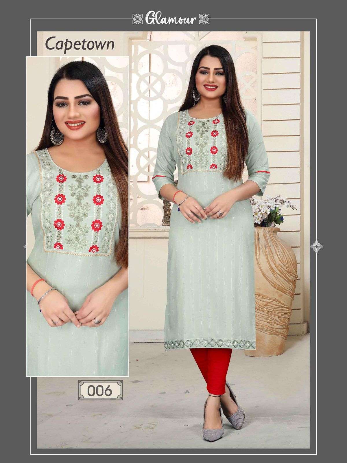 BEAUTY QUEEN CAPETOWN VOL 2 Fancy Heavy Rayon Weaving with Embroidery Work KURTI CATALOG WHOLESALER BEST RATE