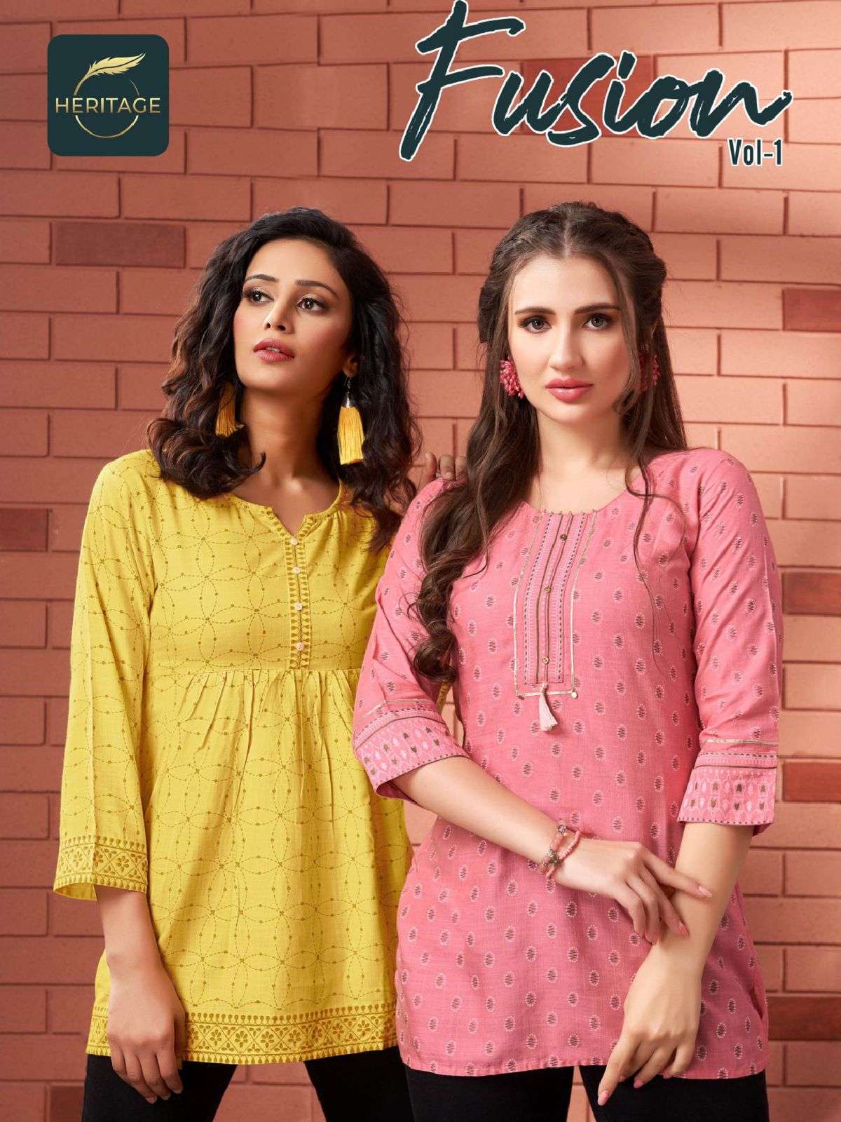 HERITAGE FUSION RAYON & RAYON SLUB DESIGNER SHORT KURTAS WITH STYLISH PRINTS & SILAI PATTERN & HANDWORK CATALOG WHOLESALER BEST RATE
