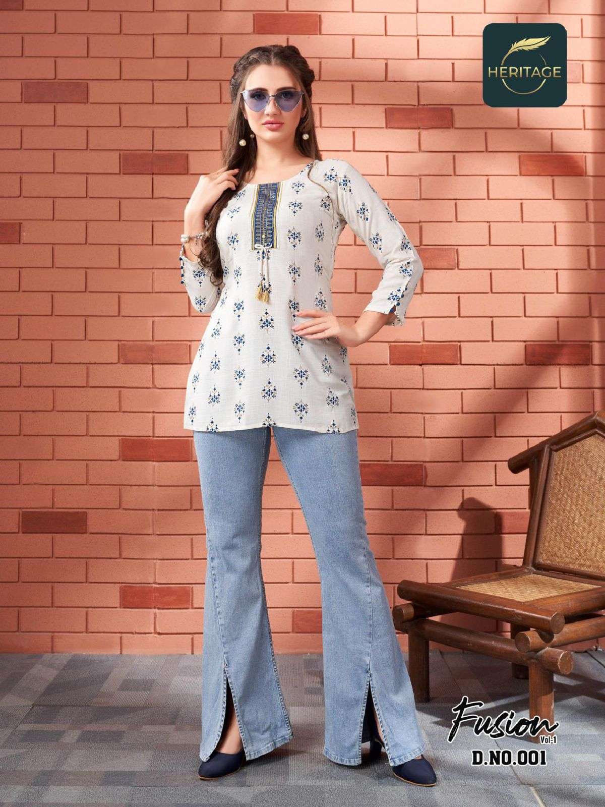 HERITAGE FUSION RAYON & RAYON SLUB DESIGNER SHORT KURTAS WITH STYLISH PRINTS & SILAI PATTERN & HANDWORK CATALOG WHOLESALER BEST RATE