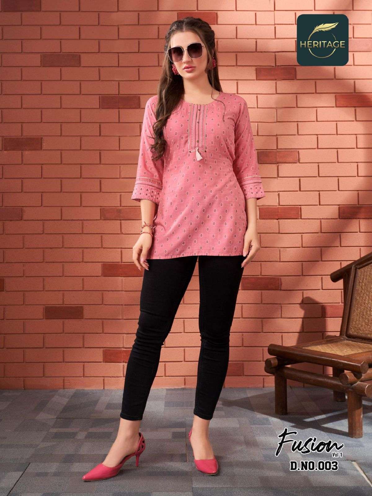 HERITAGE FUSION RAYON & RAYON SLUB DESIGNER SHORT KURTAS WITH STYLISH PRINTS & SILAI PATTERN & HANDWORK CATALOG WHOLESALER BEST RATE