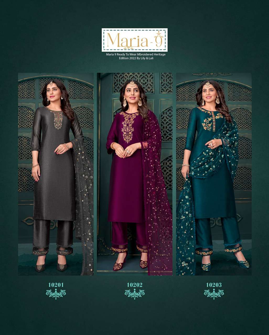 maria vol 9 by lily & lali silk handwork readymade 3 piece catalogue