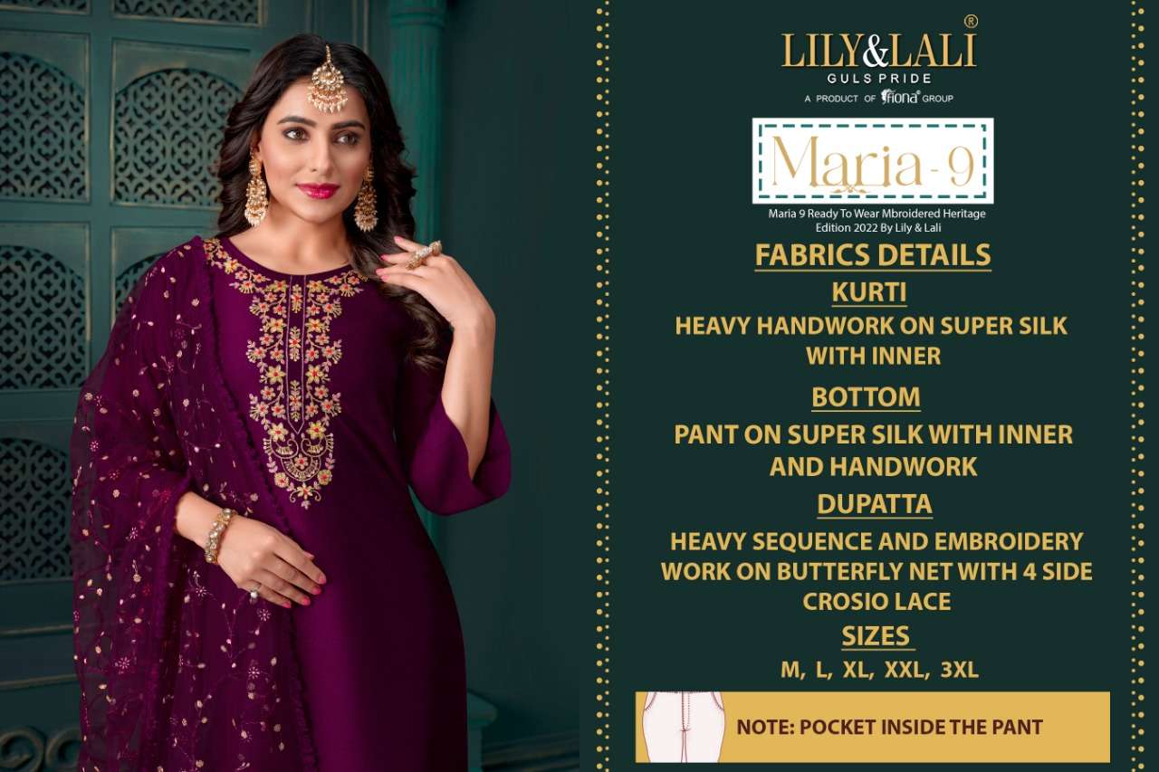maria vol 9 by lily & lali silk handwork readymade 3 piece catalogue