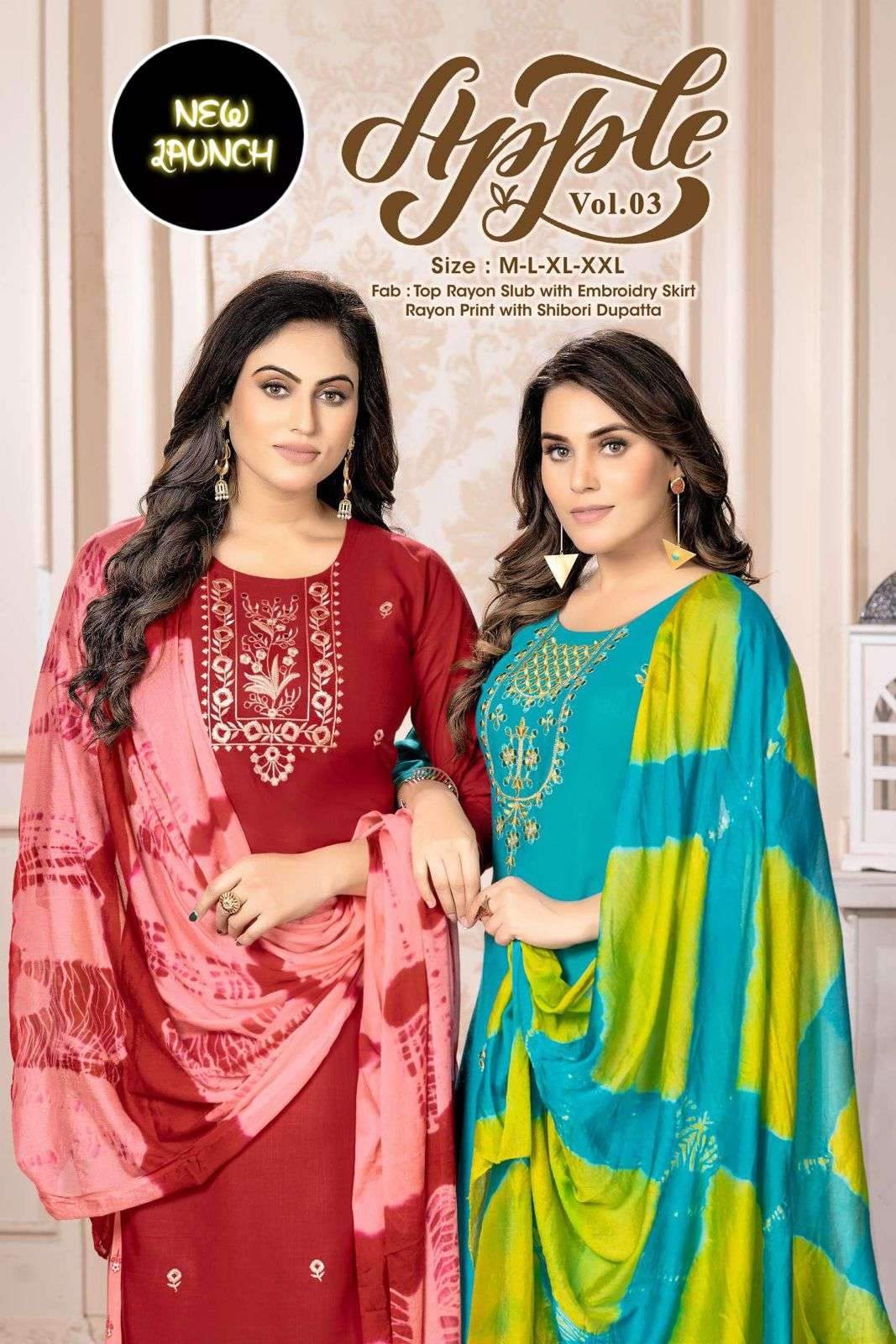 NEW RIYAA APPLE VOL-3 HEAVY RAYON  SLUB WITH EMBRIODERY WORK READYMADE SUIT CATALOG WHOLESALER BEST RATE
