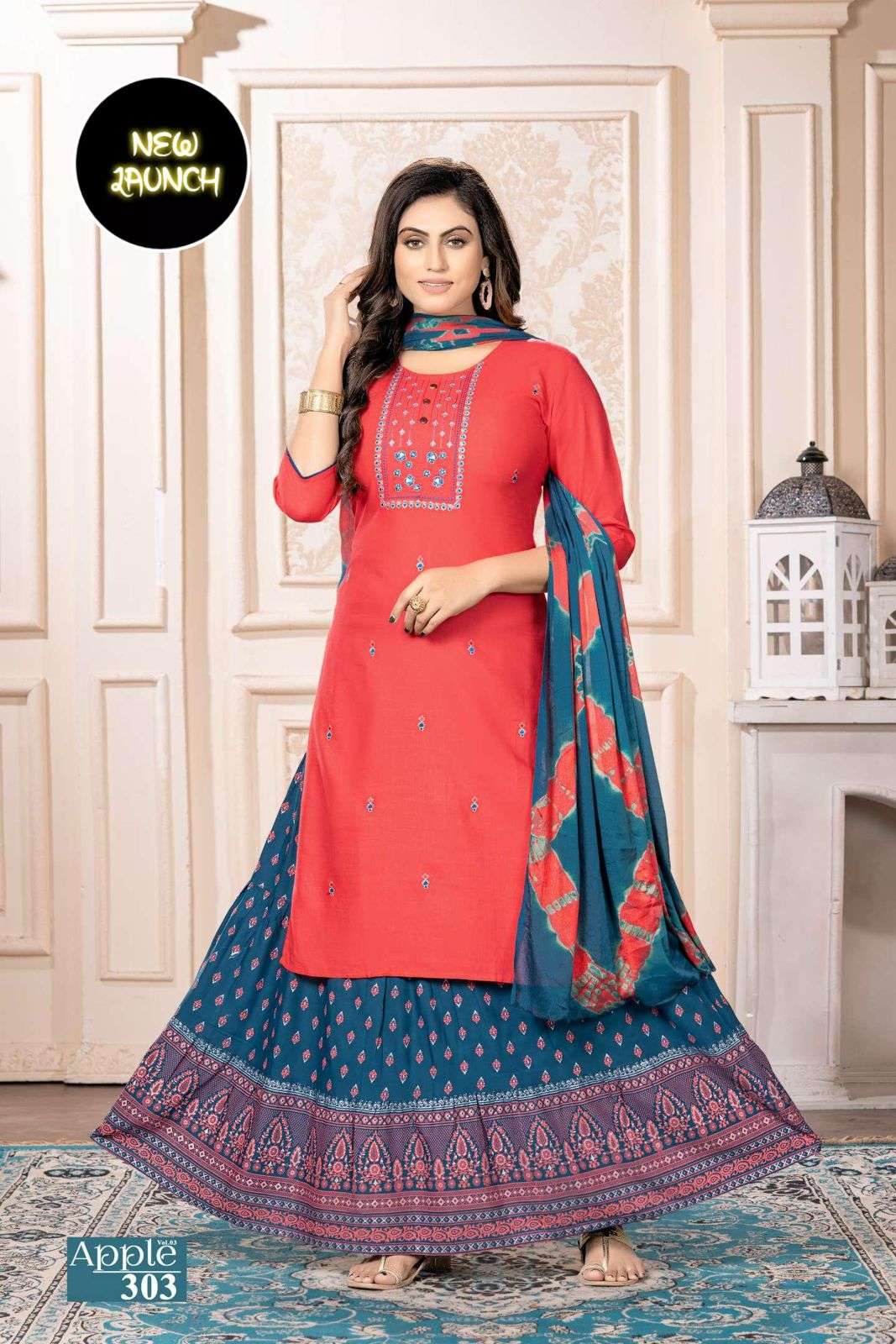 NEW RIYAA APPLE VOL-3 HEAVY RAYON  SLUB WITH EMBRIODERY WORK READYMADE SUIT CATALOG WHOLESALER BEST RATE