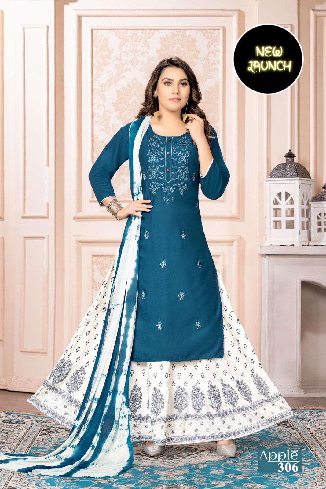 NEW RIYAA APPLE VOL-3 HEAVY RAYON  SLUB WITH EMBRIODERY WORK READYMADE SUIT CATALOG WHOLESALER BEST RATE