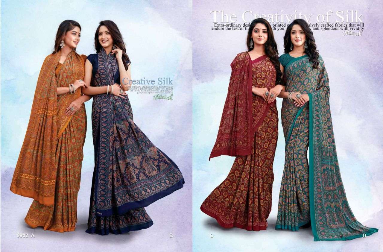 silk artistry by vaishali fashion crape silk printed beautiful saree catalogue