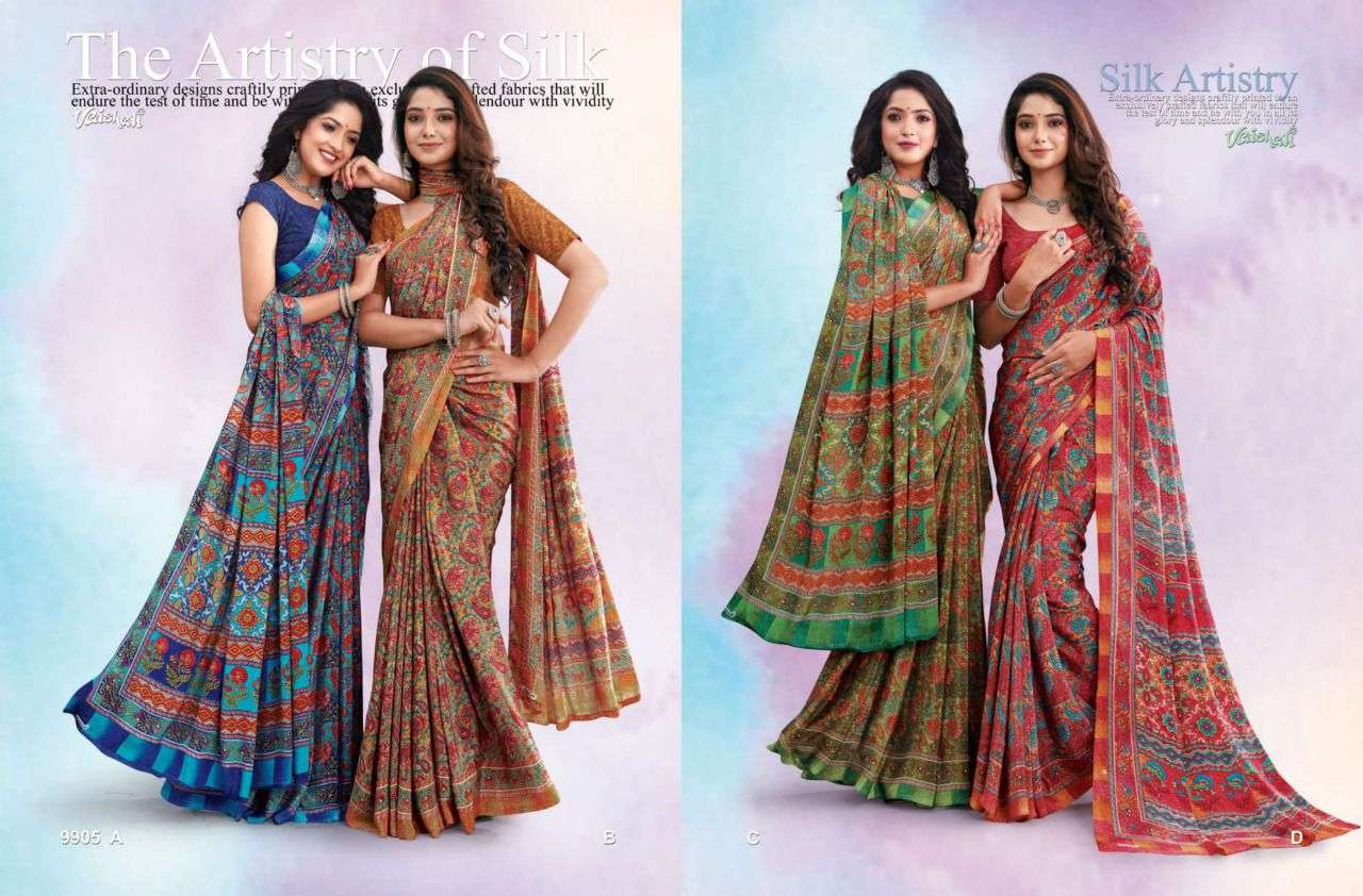 silk artistry by vaishali fashion crape silk printed beautiful saree catalogue