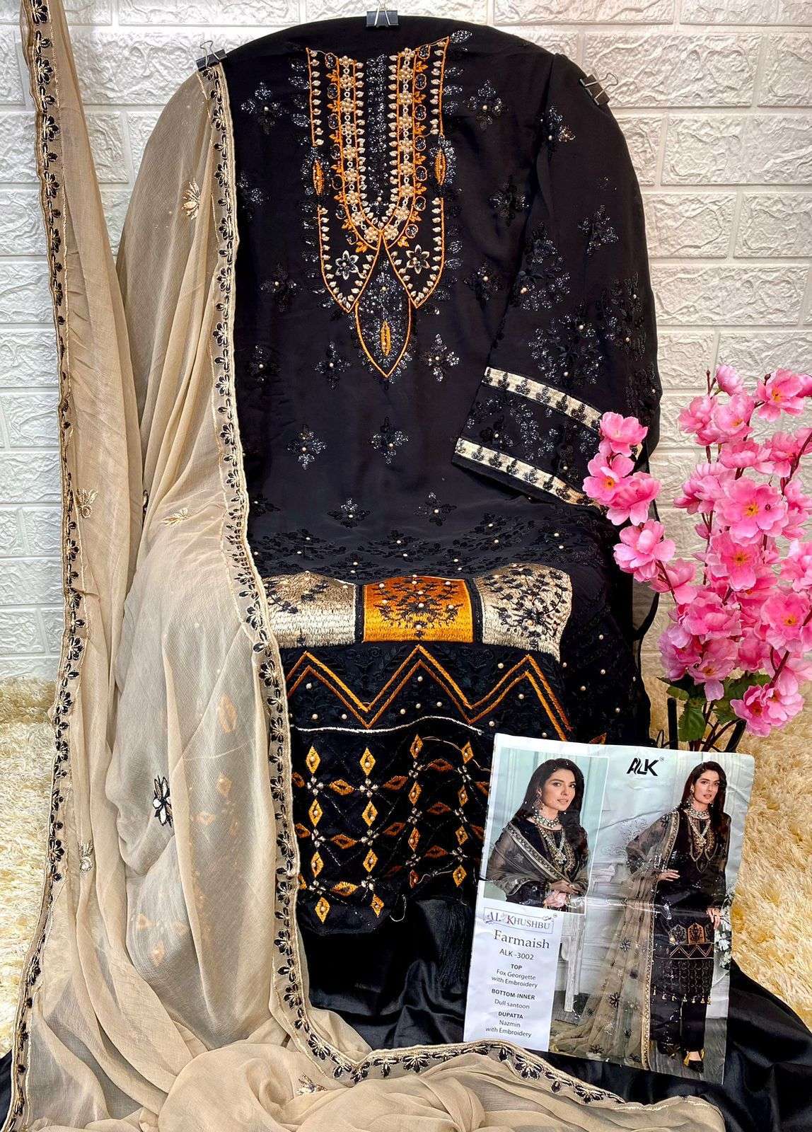 al khushbu 3002 black color single pakistani dress online 