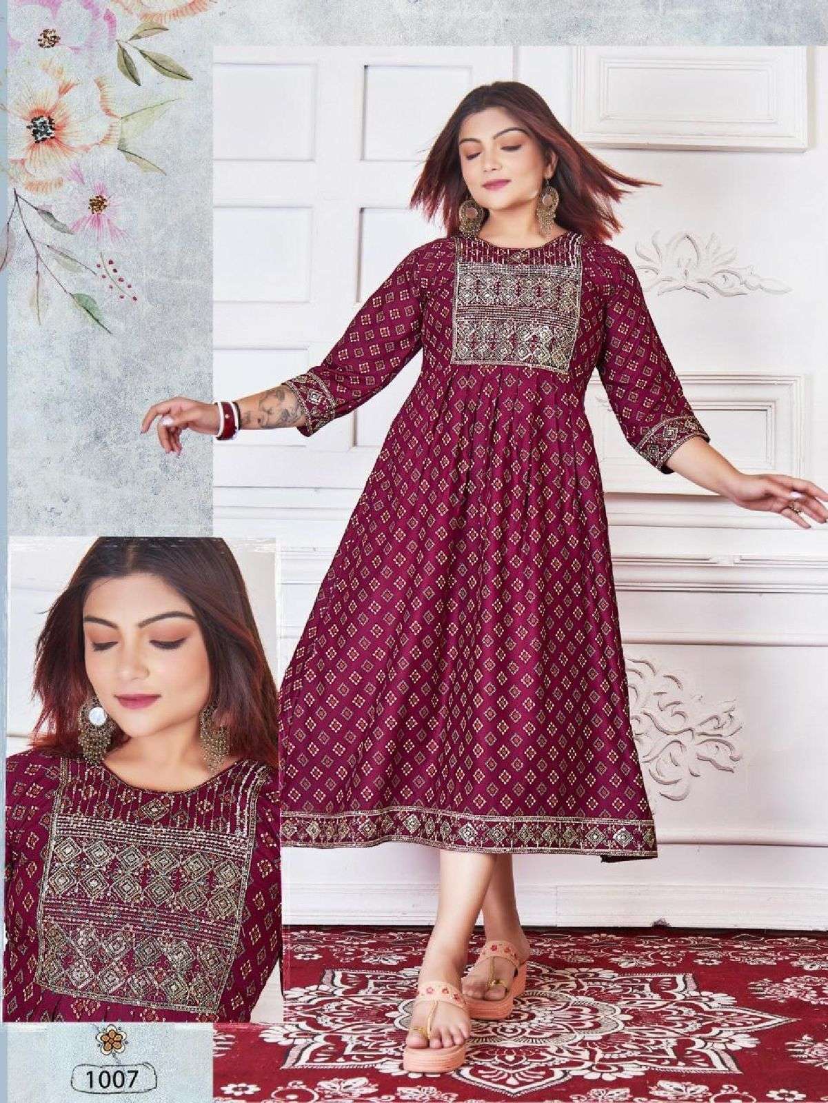 BEAUTY FLEA VOL.1 RAYON 14 KG FANCY KURTI WITH SEQUENCE WORK WITH PRINT KURTI CATALOG WHOLESALER BEST RATE