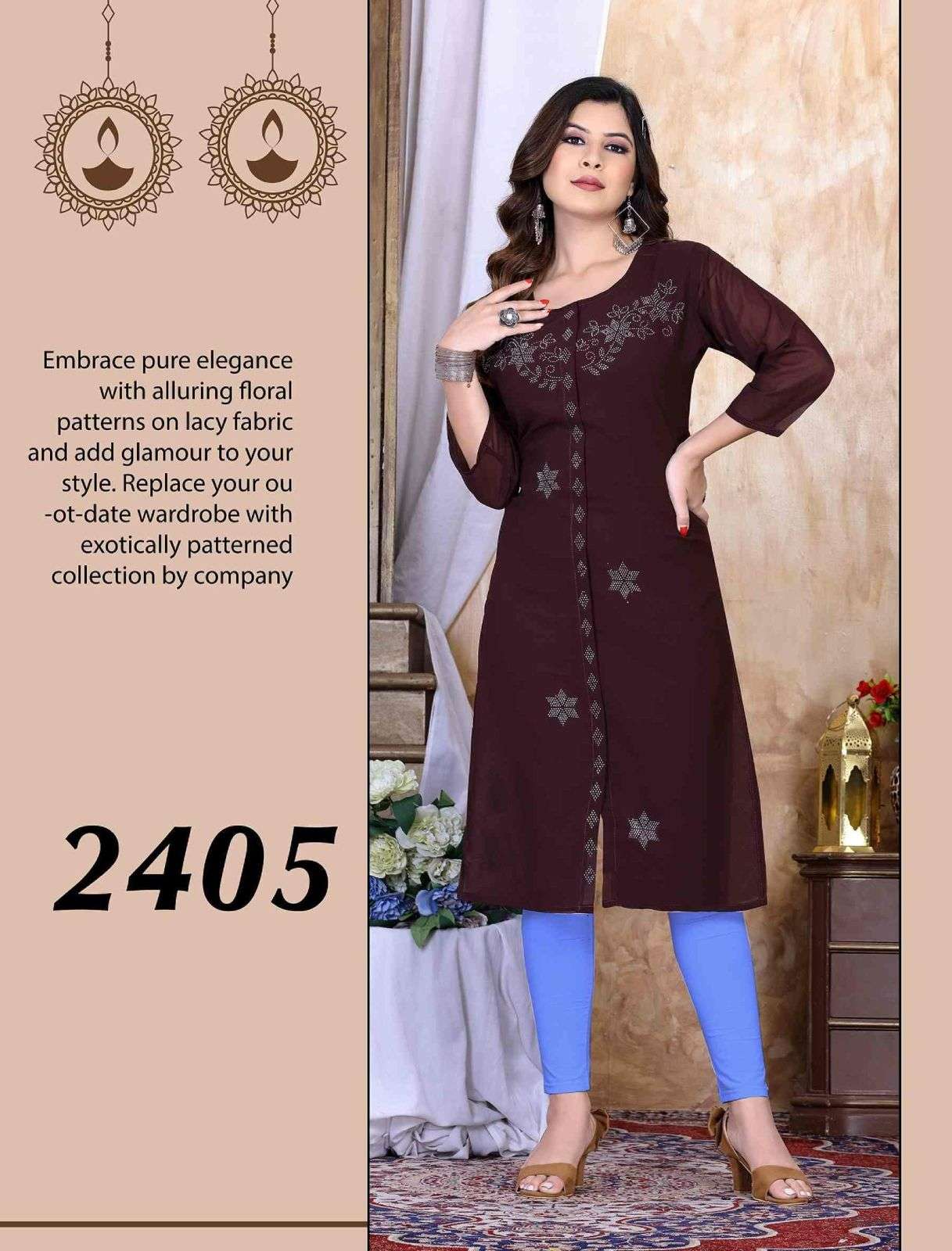 Beauty Queen Retro Heavy Georgette Diamond work KURTI CATALOG WHOLESALER BEST RATE