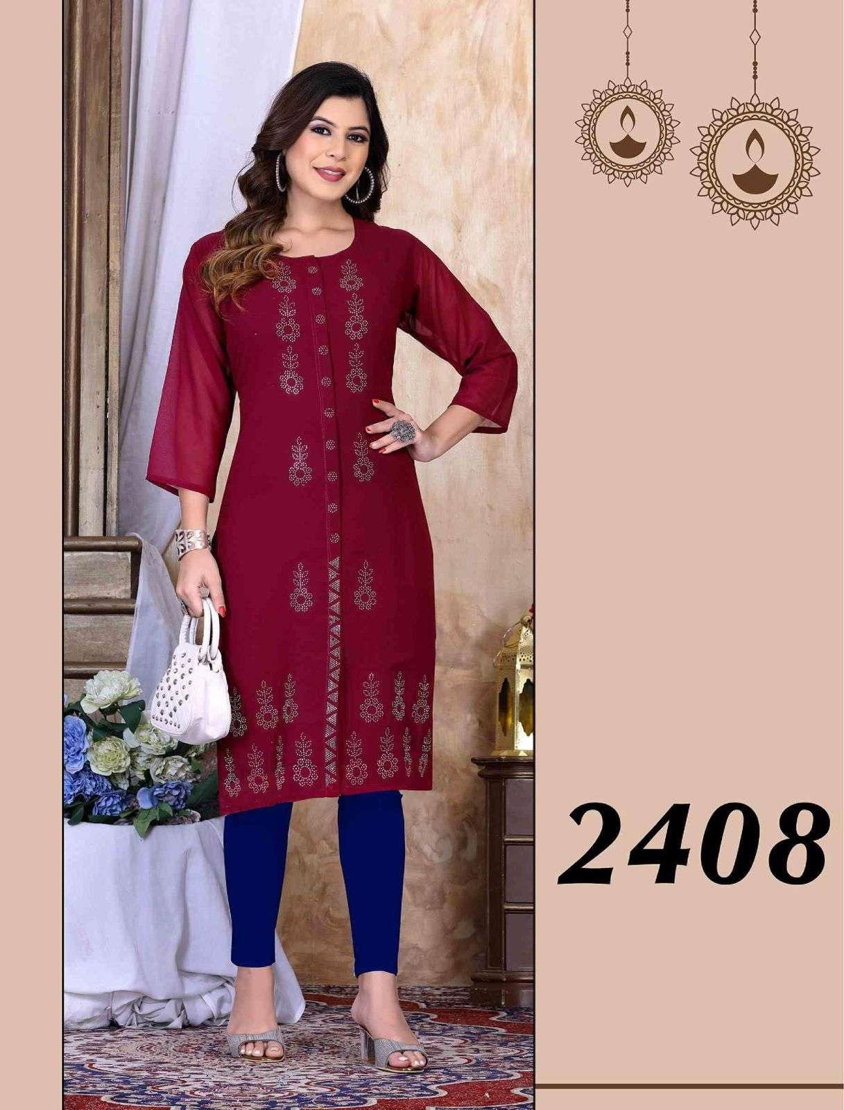 Beauty Queen Retro Heavy Georgette Diamond work KURTI CATALOG WHOLESALER BEST RATE