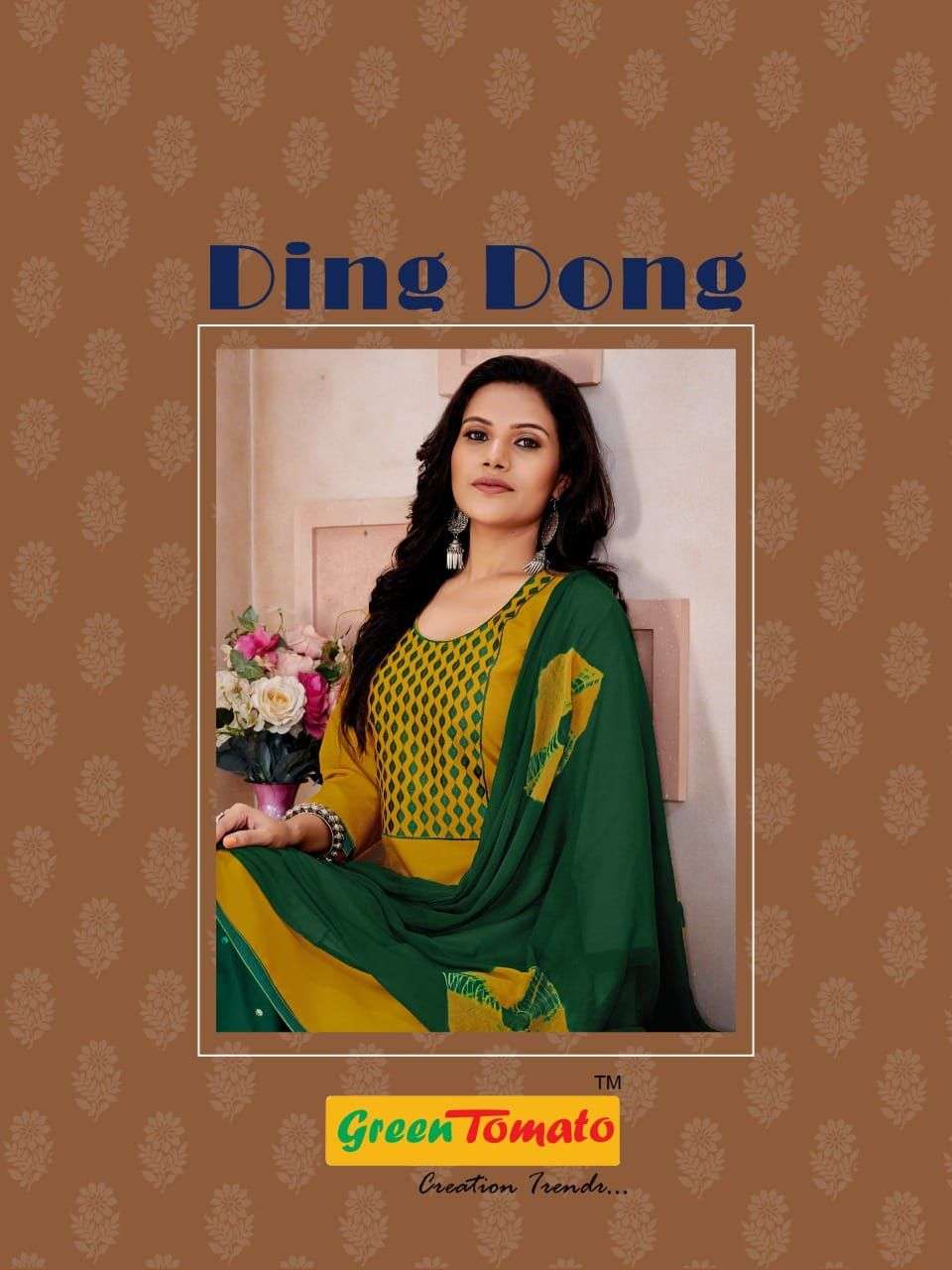 GREEN TOMATO DING DONG PATIYALA R. Cotton Top  Embroidery Work With Inner , R.Cotton Work Patiyala   &  Dupatta With Fancy Dying READYMADE SUIT CATALOG WHOLESALER BEST RATE