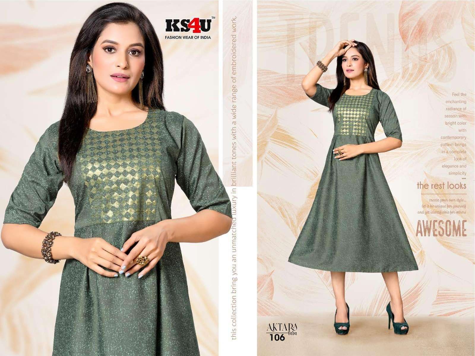 KS4U AKTARA_V.1 Finest Quality of Pure Heavy Fancy Fabric SEQUENCE WORK FROCK STYLE FANCY PATTERN GHERA KURTI CATALOG WHOLESALER BEST RATE