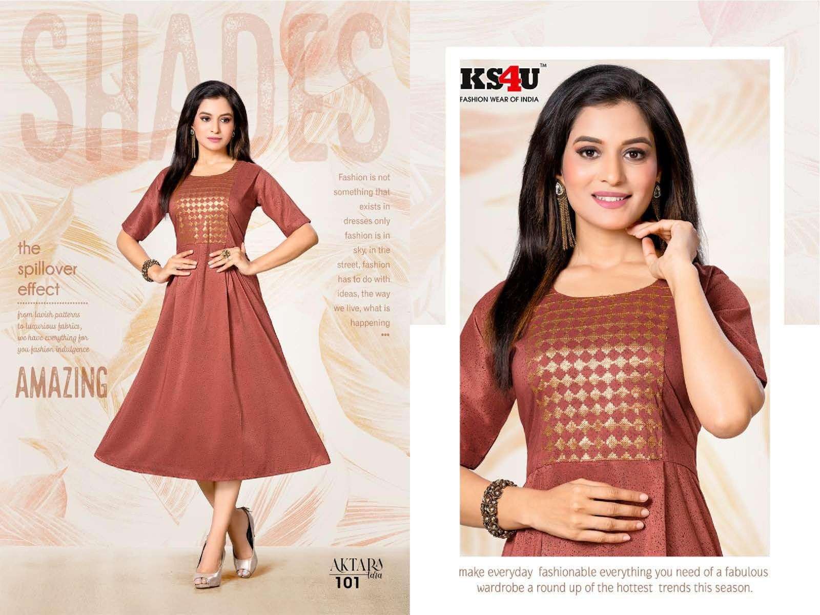 KS4U AKTARA_V.1 Finest Quality of Pure Heavy Fancy Fabric SEQUENCE WORK FROCK STYLE FANCY PATTERN GHERA KURTI CATALOG WHOLESALER BEST RATE