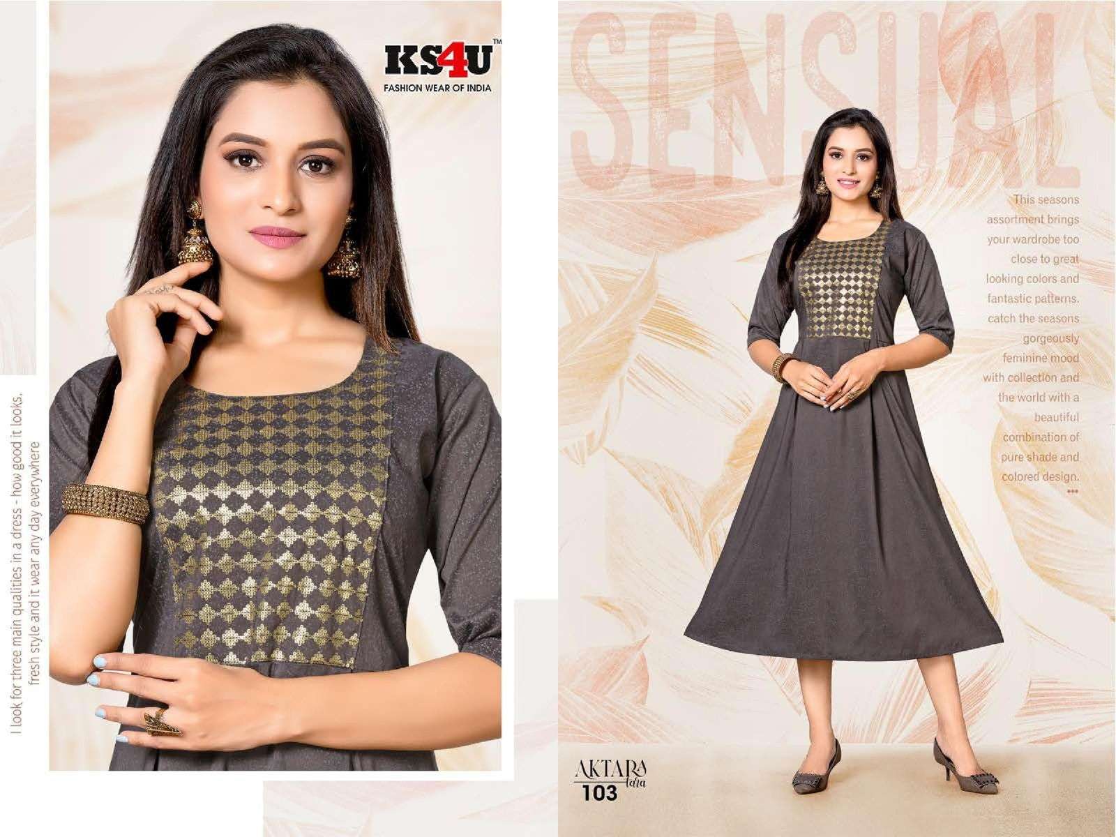 KS4U AKTARA_V.1 Finest Quality of Pure Heavy Fancy Fabric SEQUENCE WORK FROCK STYLE FANCY PATTERN GHERA KURTI CATALOG WHOLESALER BEST RATE
