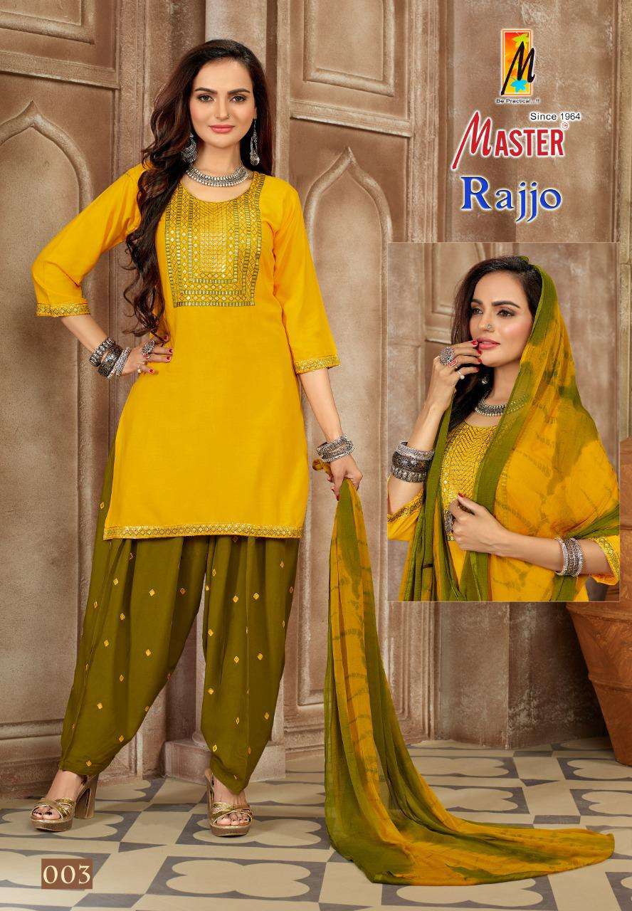 MASTER RAJJO PATIYALA RAYON WORK READYMADE SUIT CATALOG WHOLESALER BEST RATE