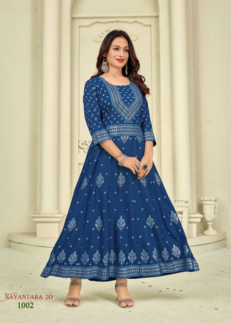 nayanthara vol 20 rayon foil printed long big sizes gown exporter