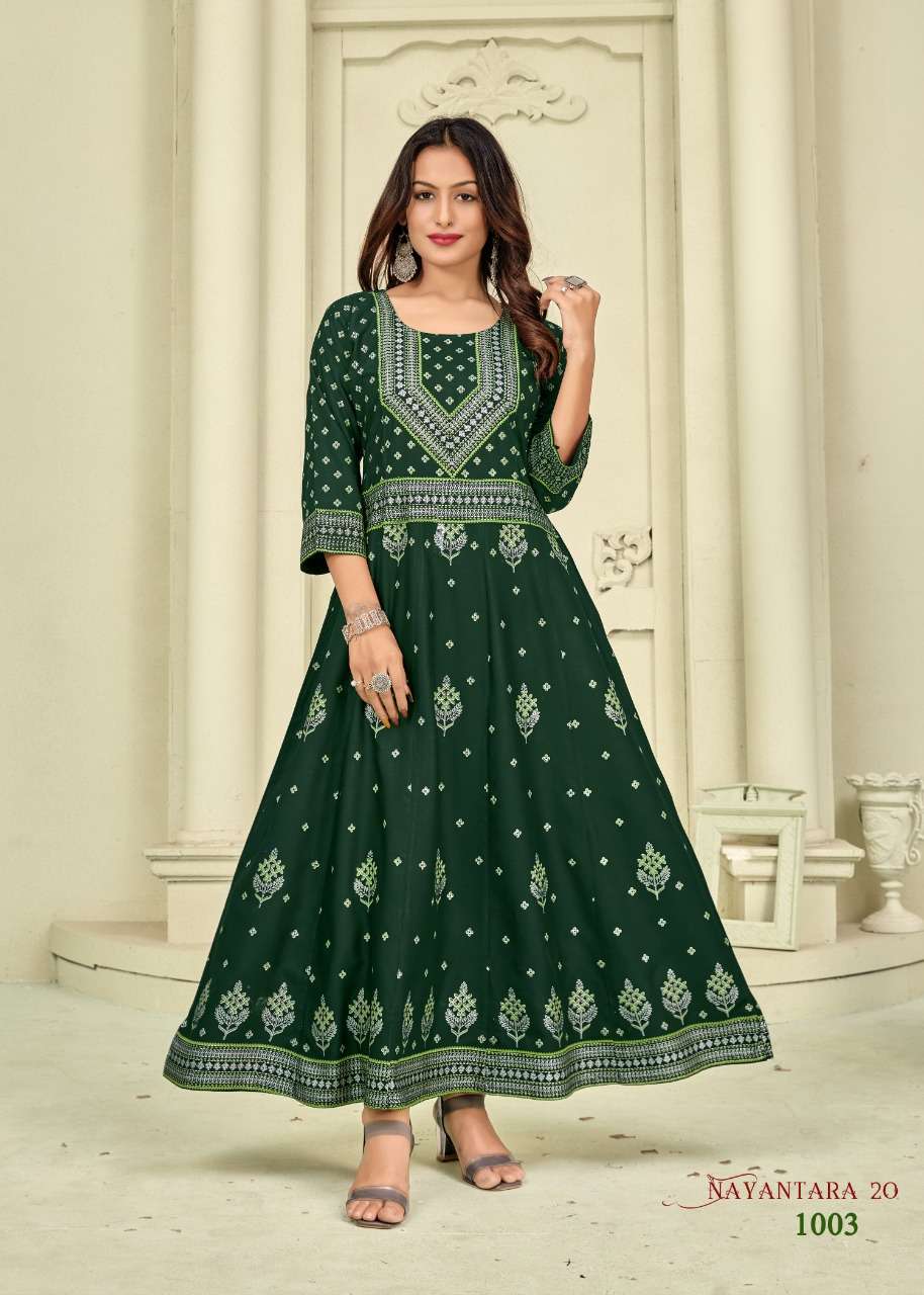 nayanthara vol 20 rayon foil printed long big sizes gown exporter